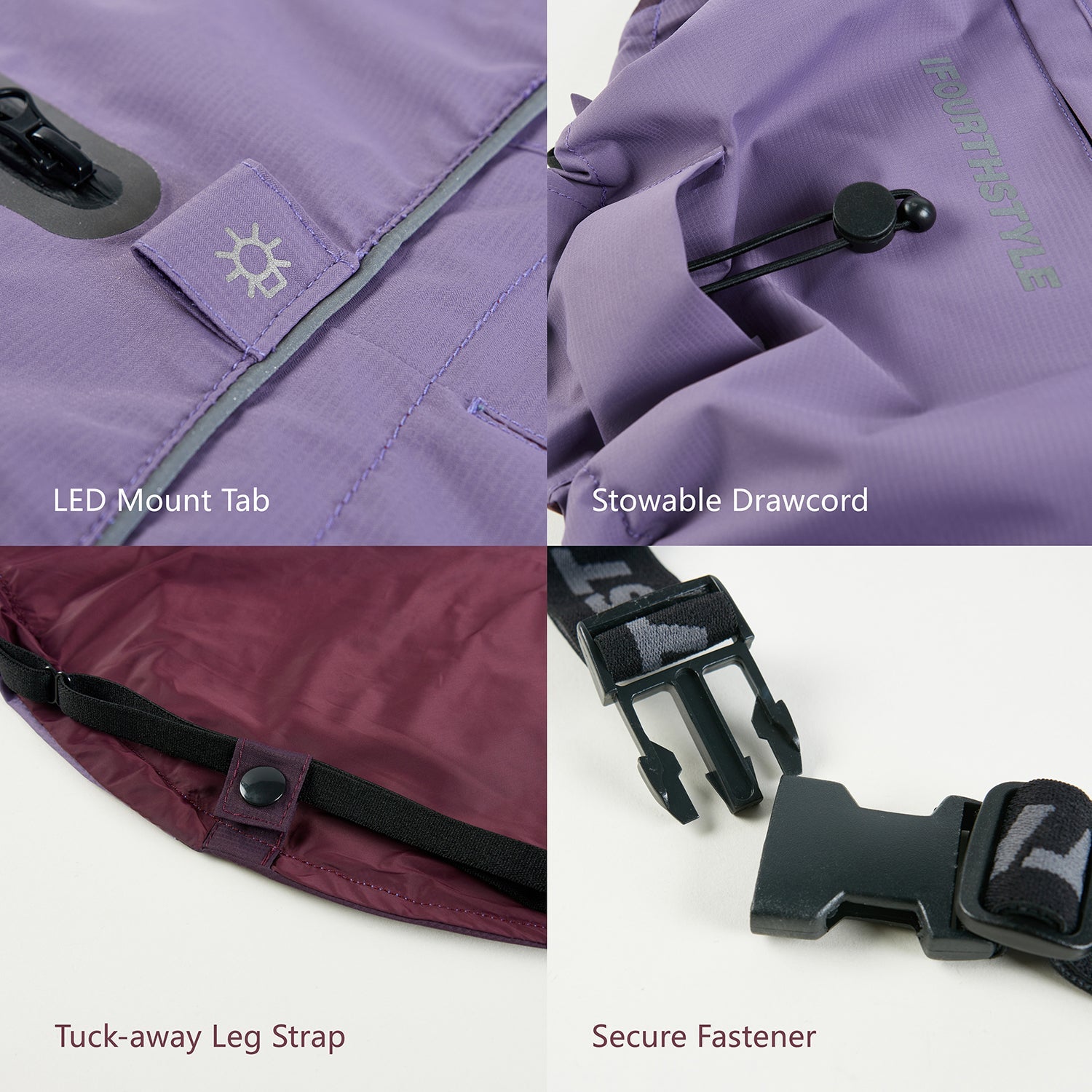 IFOURTHSTYLE Dog Raincoat & Packable Rain Jacket Humans Matching Set （Purple）