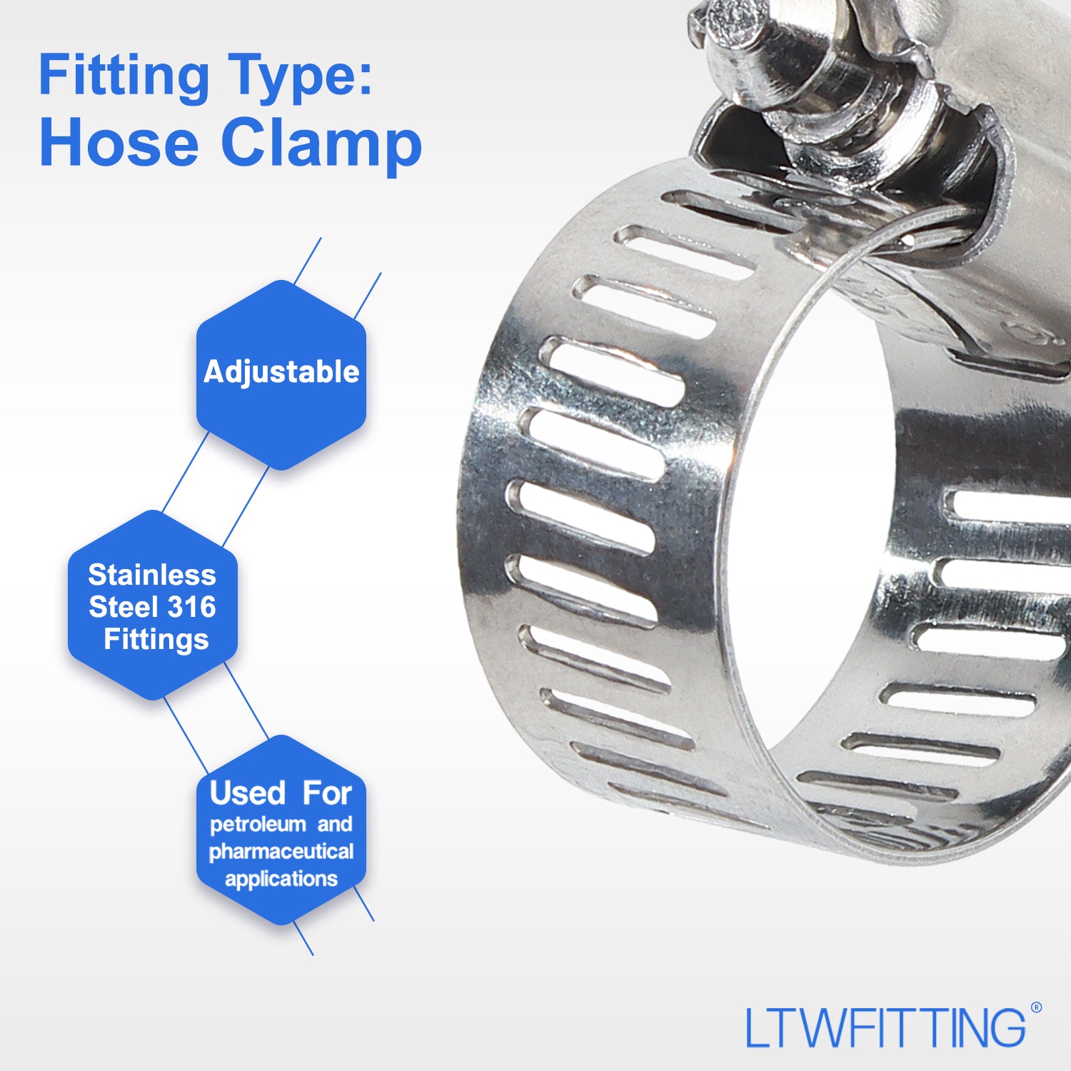 LTWFITTING 11-20mm Stainless Steel 316 Hose Clamp, Adjustable Worm Gear Clamps for Automotive Radiator Fuel Line Plumbing Intercooler and Mechanical Applications (Pack of 250)