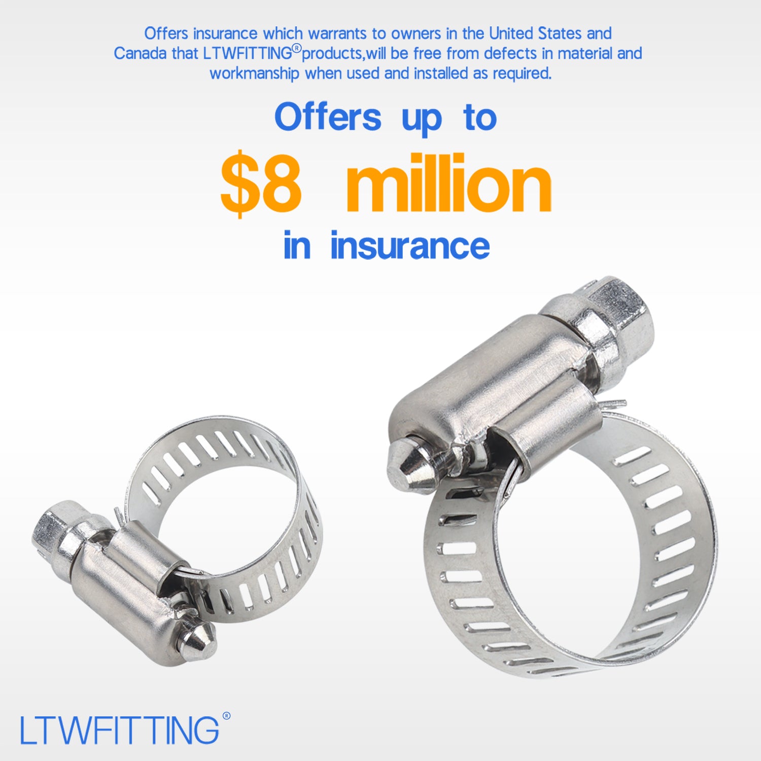 LTWFITTING 11-20mm Stainless Steel 316 Hose Clamp, Adjustable Worm Gear Clamps for Automotive Radiator Fuel Line Plumbing Intercooler and Mechanical Applications (Pack of 250)