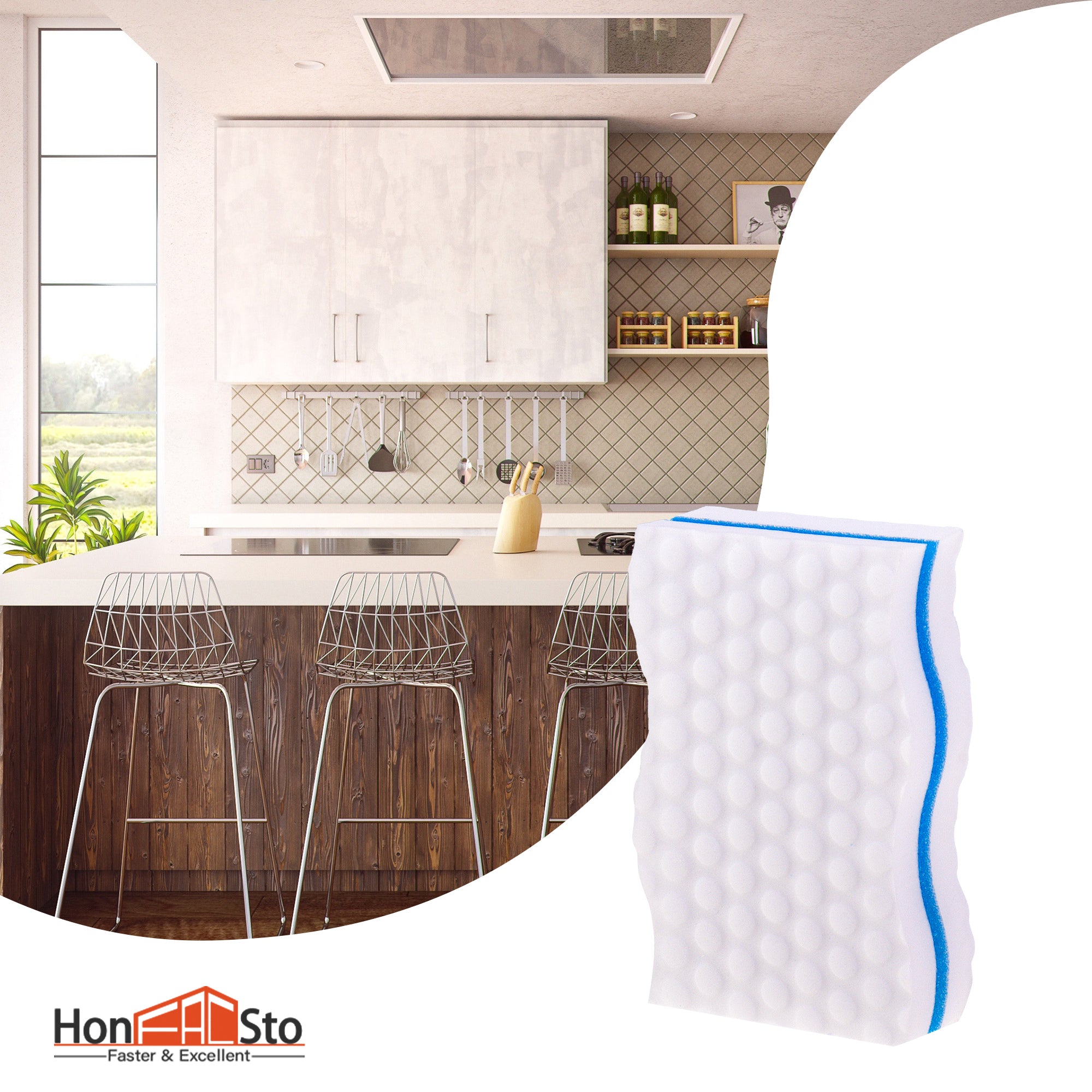 LTWHOME 20-Pack Three-layer Extra Durable Wave Shape Magic Cleaning Sponge Eraser Multi-Functional Melamine Foam for Kitchen, Bathroom, Wall