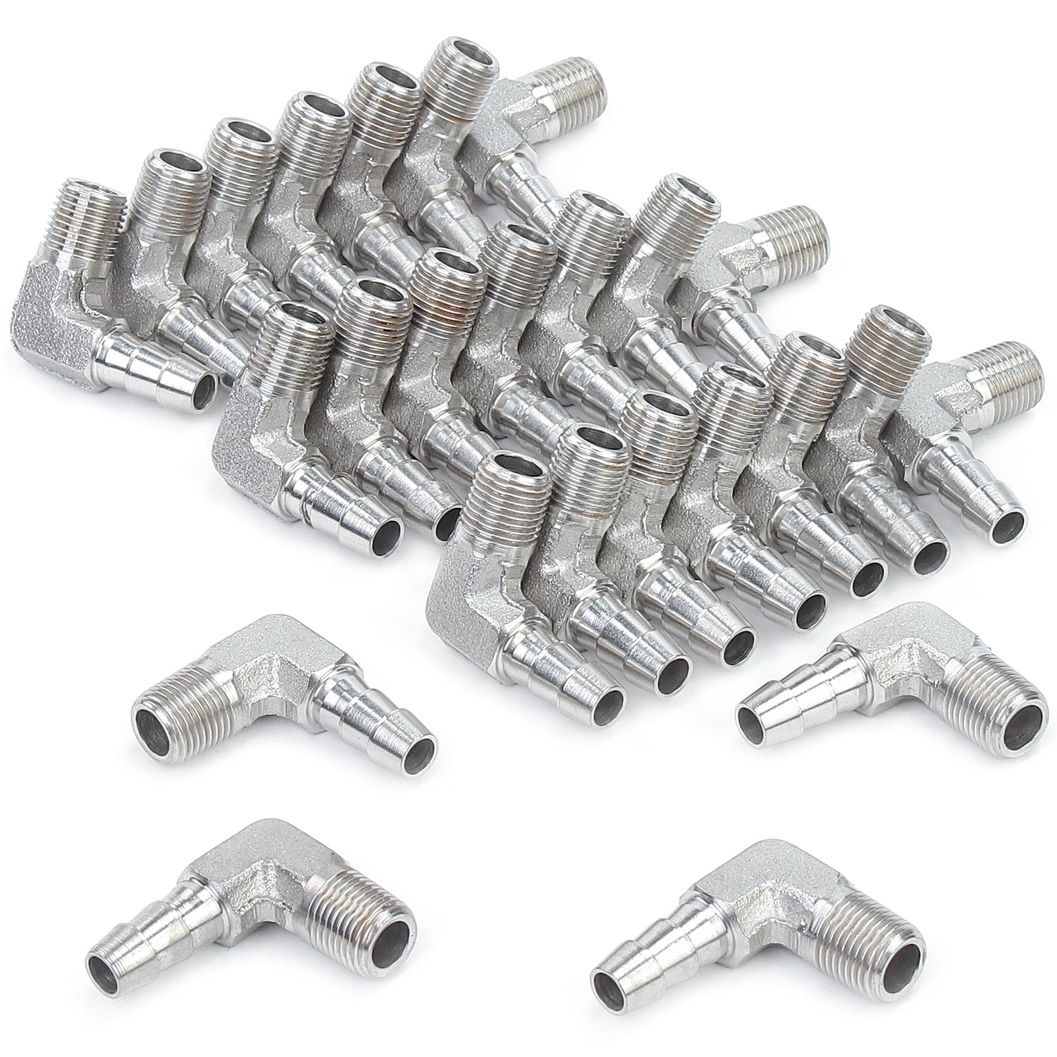LTWFITTING Stainless Steel 316 90 Degree Elbow Barb Fitting 1/4-Inch(6mm) Hose ID x 1/8-Inch Male BSPT (Pack of 25)