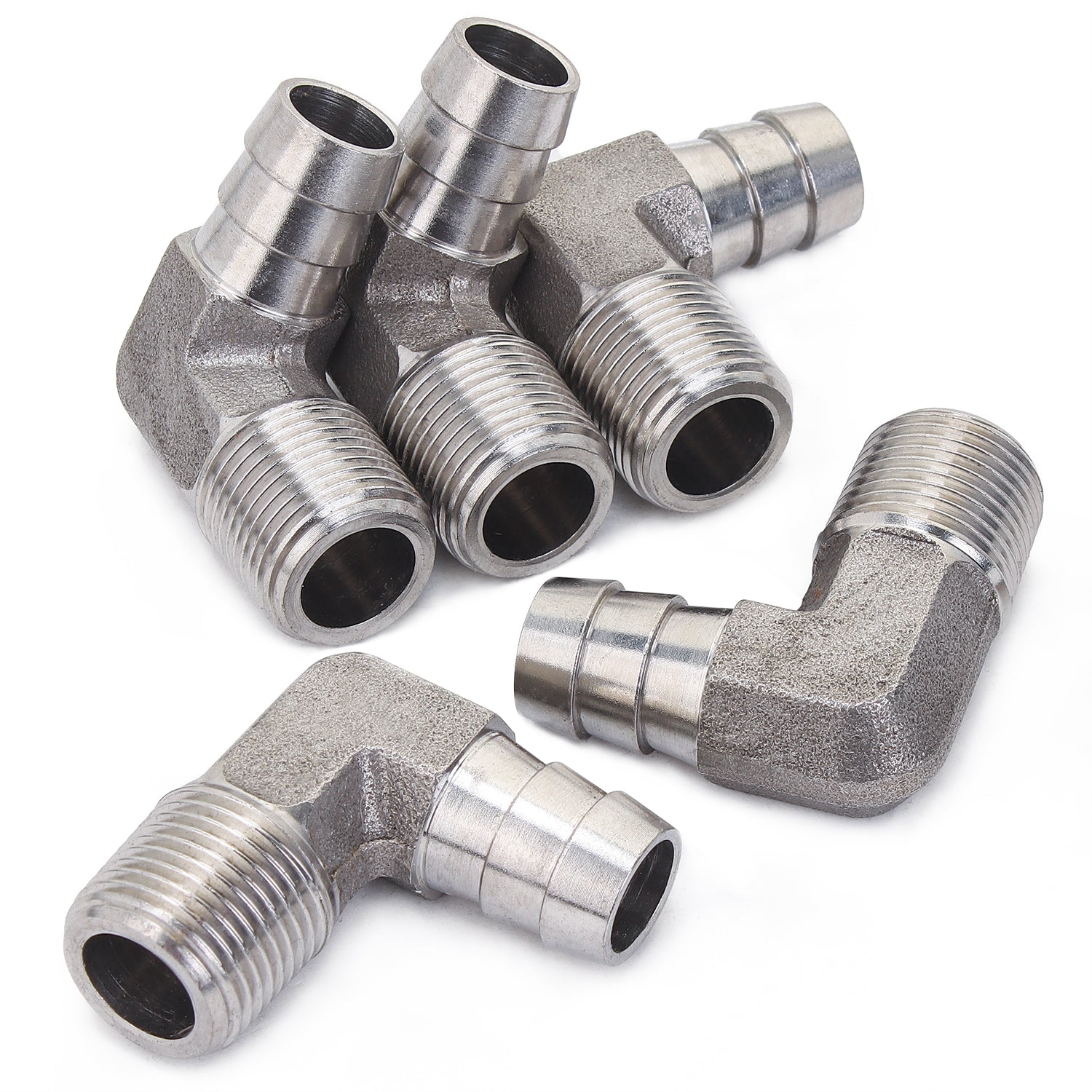 LTWFITTING 90 Deg Elbow 12MM ID Hose x 3/8-Inch Male BSPT Stainless Steel 316 Barb Fitting (Pack of 5)