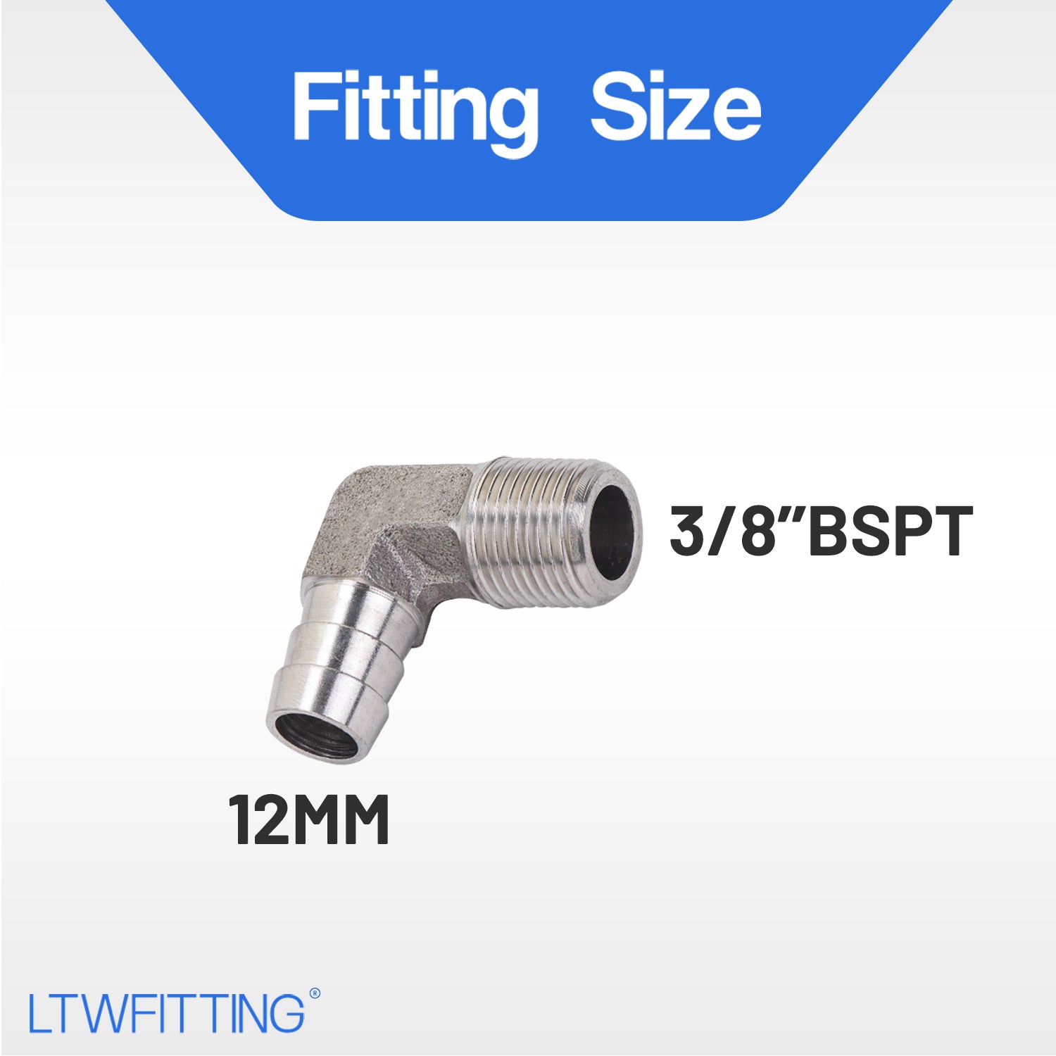 LTWFITTING 90 Deg Elbow 12MM ID Hose x 3/8-Inch Male BSPT Stainless Steel 316 Barb Fitting (Pack of 5)
