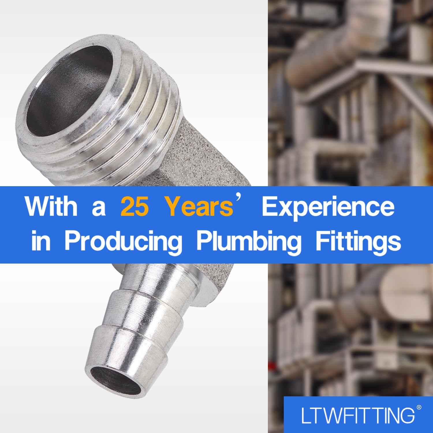 LTWFITTING 90 Deg Elbow 10MM ID Hose x 1/2-Inch Male BSPT Stainless Steel 316 Barb Fitting (Pack of 200)