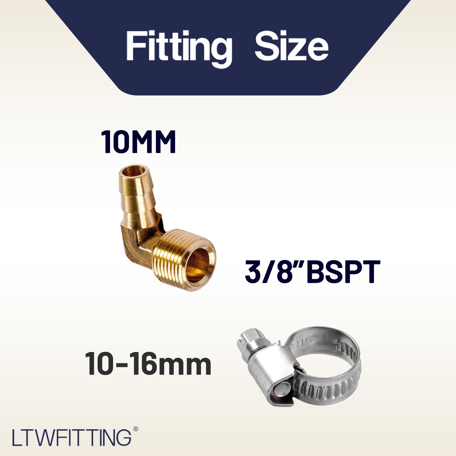 LTWFITTING 2 Sets Instant Hose Repair Kit 3/8 inch BSPT x 10mm ID Brass 90 Deg Elbow with 10-16mm SS316 Clamp