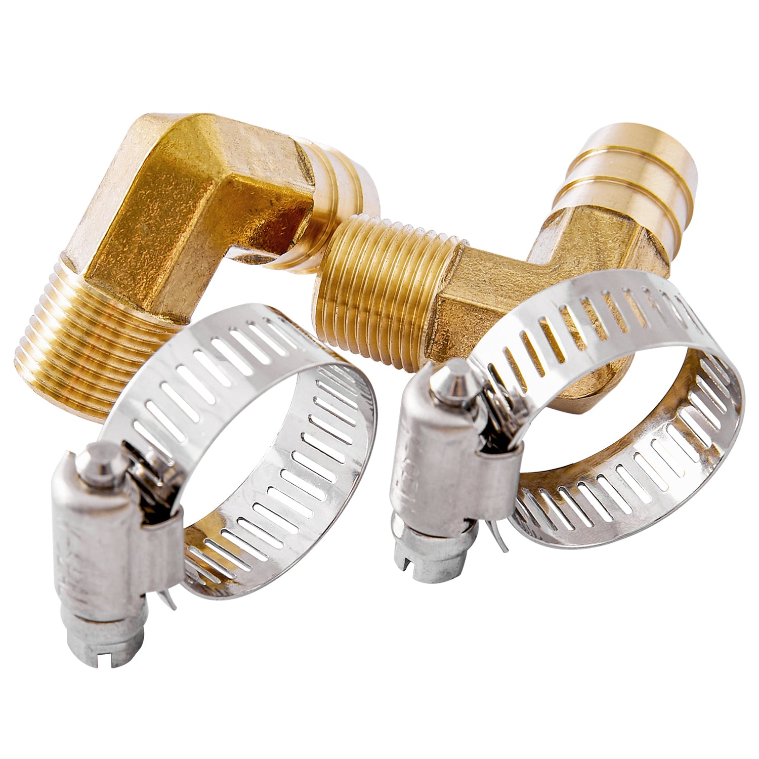LTWFITTING 2 Sets Instant Hose Repair Kit 3/8 inch BSPT x 16mm ID Brass 90 Deg Elbow with 10-16mm SS316 Clamp