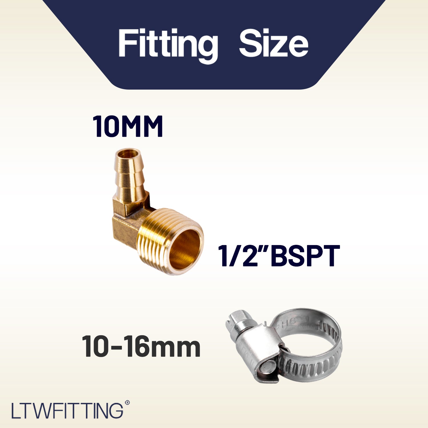 LTWFITTING 2 Sets Instant Hose Repair Kit 1/2 inch BSPT x 10mm ID Brass 90 Deg Elbow with 10-16mm SS316 Clamp