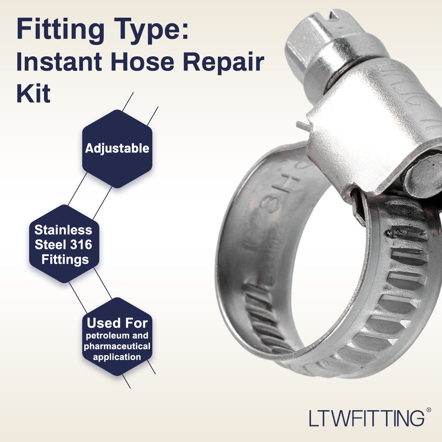 LTWFITTING 2 Sets Instant Hose Repair Kit 1/2 inch BSPT x 10mm ID Brass 90 Deg Elbow with 10-16mm SS316 Clamp