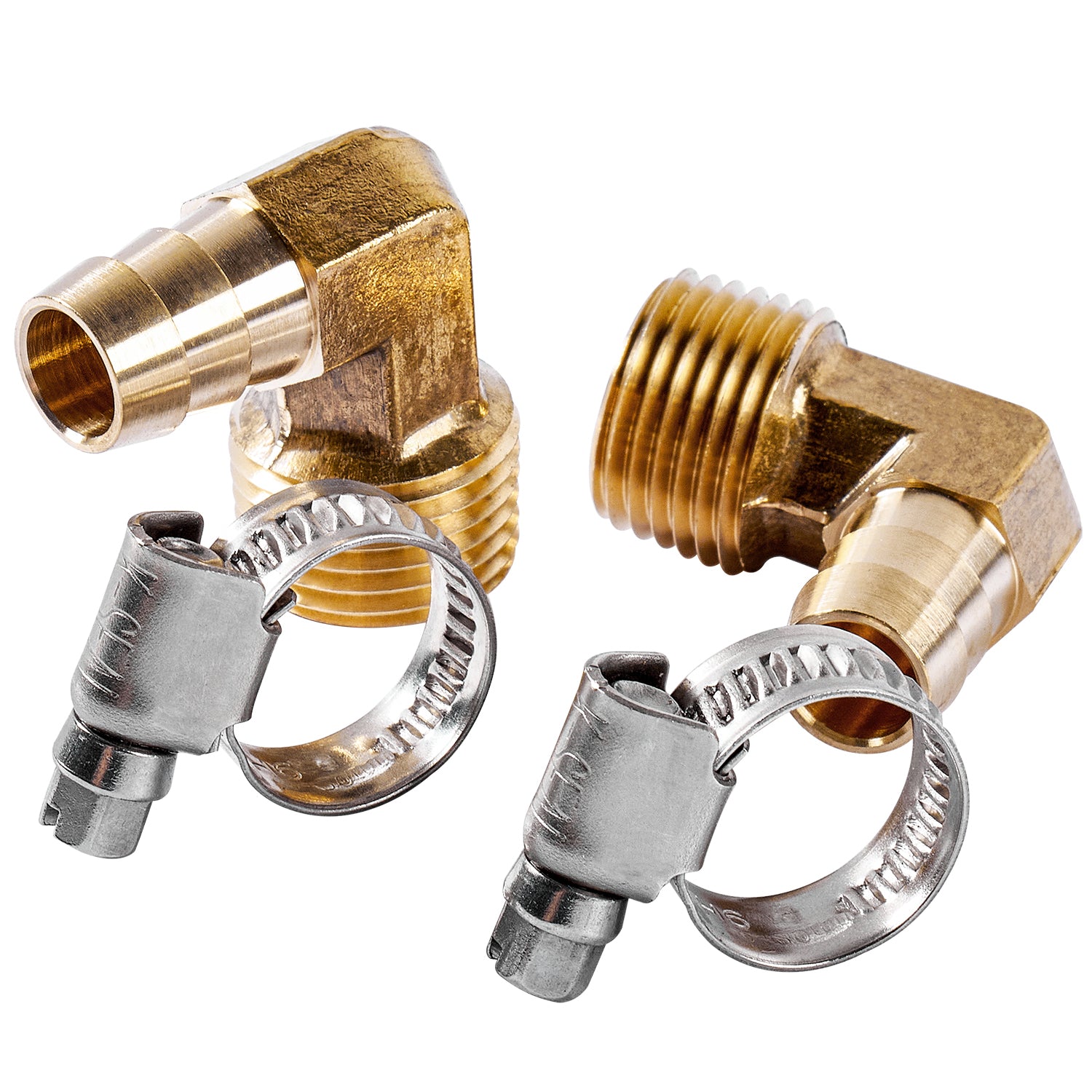 LTWFITTING 2 Sets Instant Hose Repair Kit 1/2 inch BSPT x 12mm ID Brass 90 Deg Elbow with 10-16mm SS316 Clamp