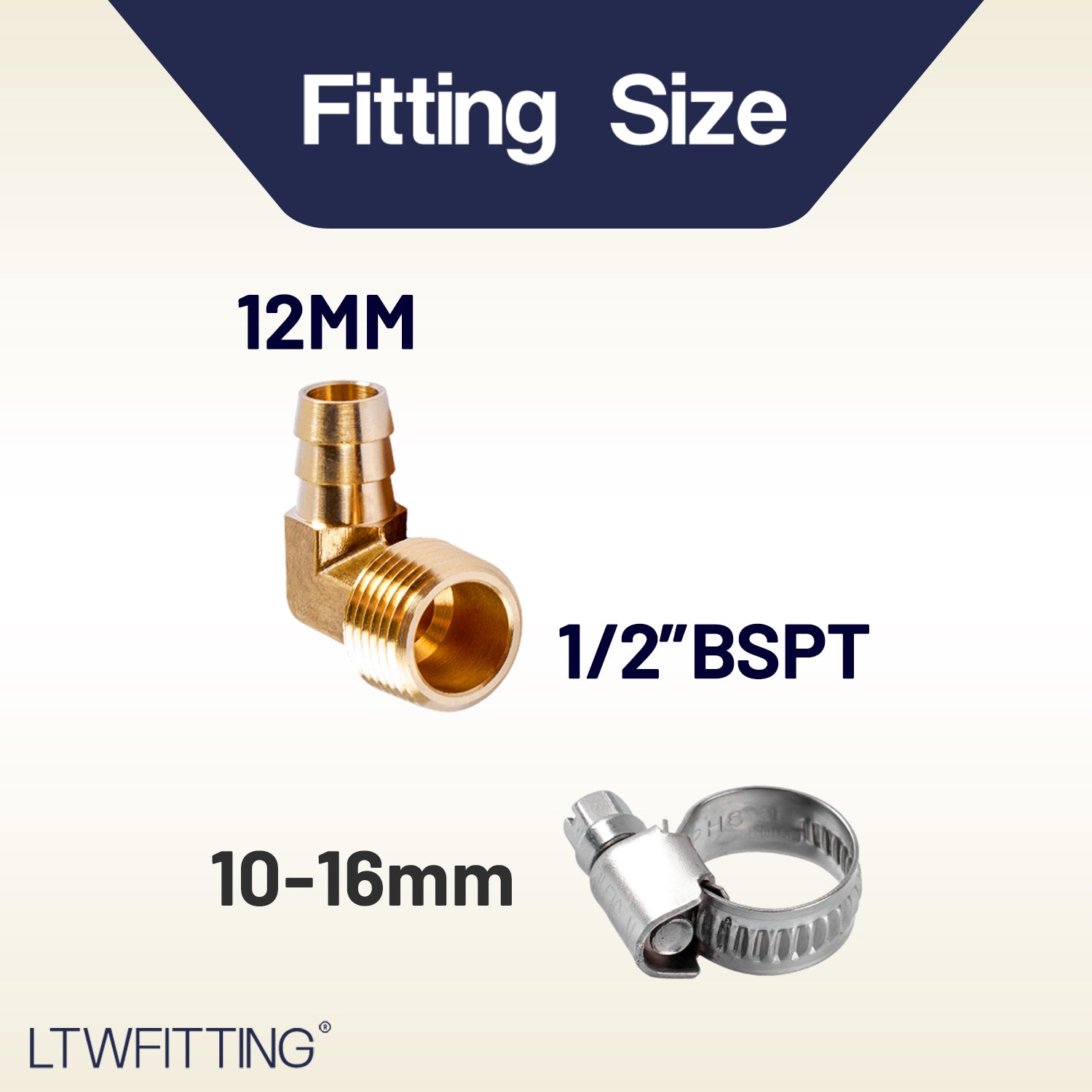 LTWFITTING 2 Sets Instant Hose Repair Kit 1/2 inch BSPT x 12mm ID Brass 90 Deg Elbow with 10-16mm SS316 Clamp