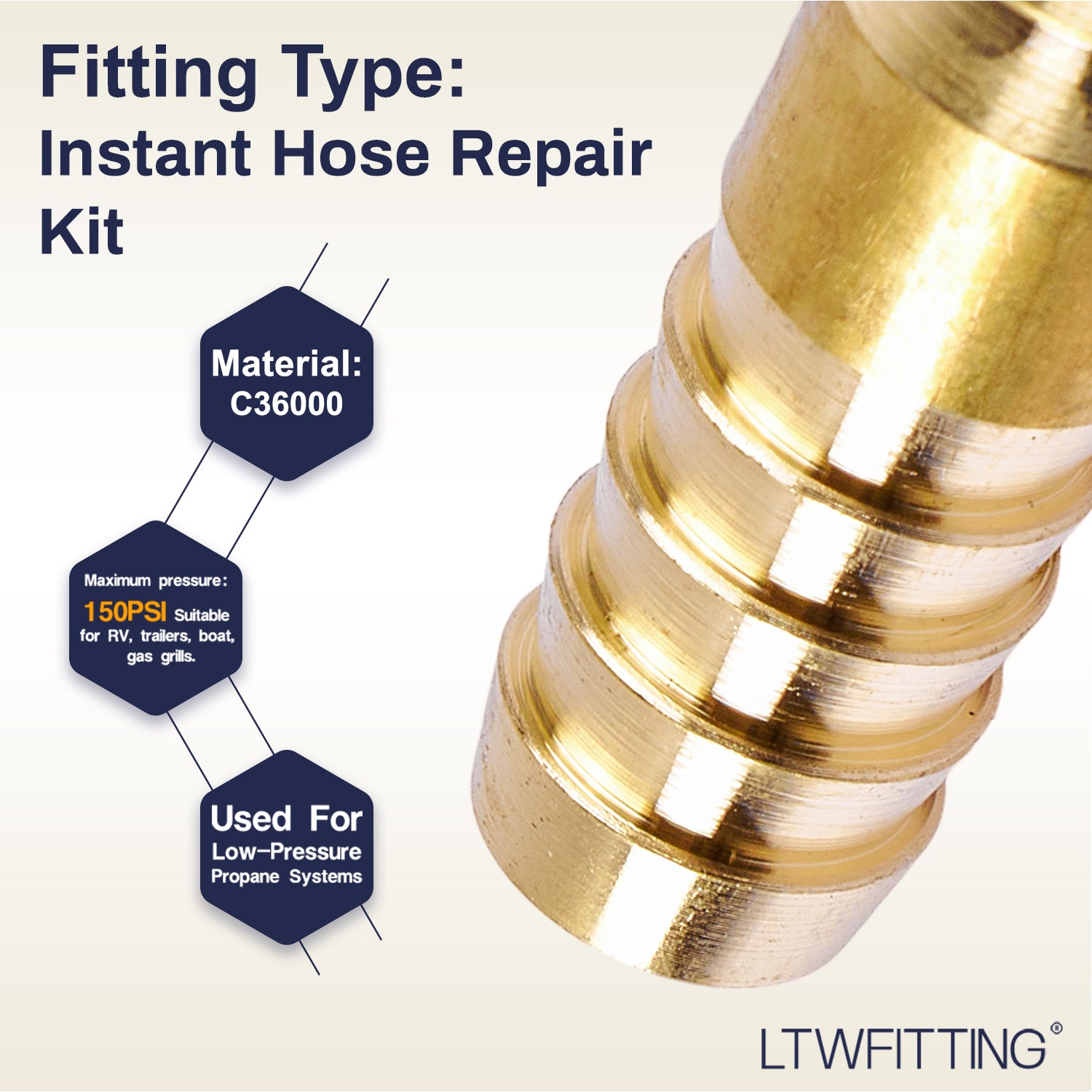 LTWFITTING 2 Sets Instant Hose Repair Kit 10mm ID Brass Splicer with 10-16mm SS316 Clamp