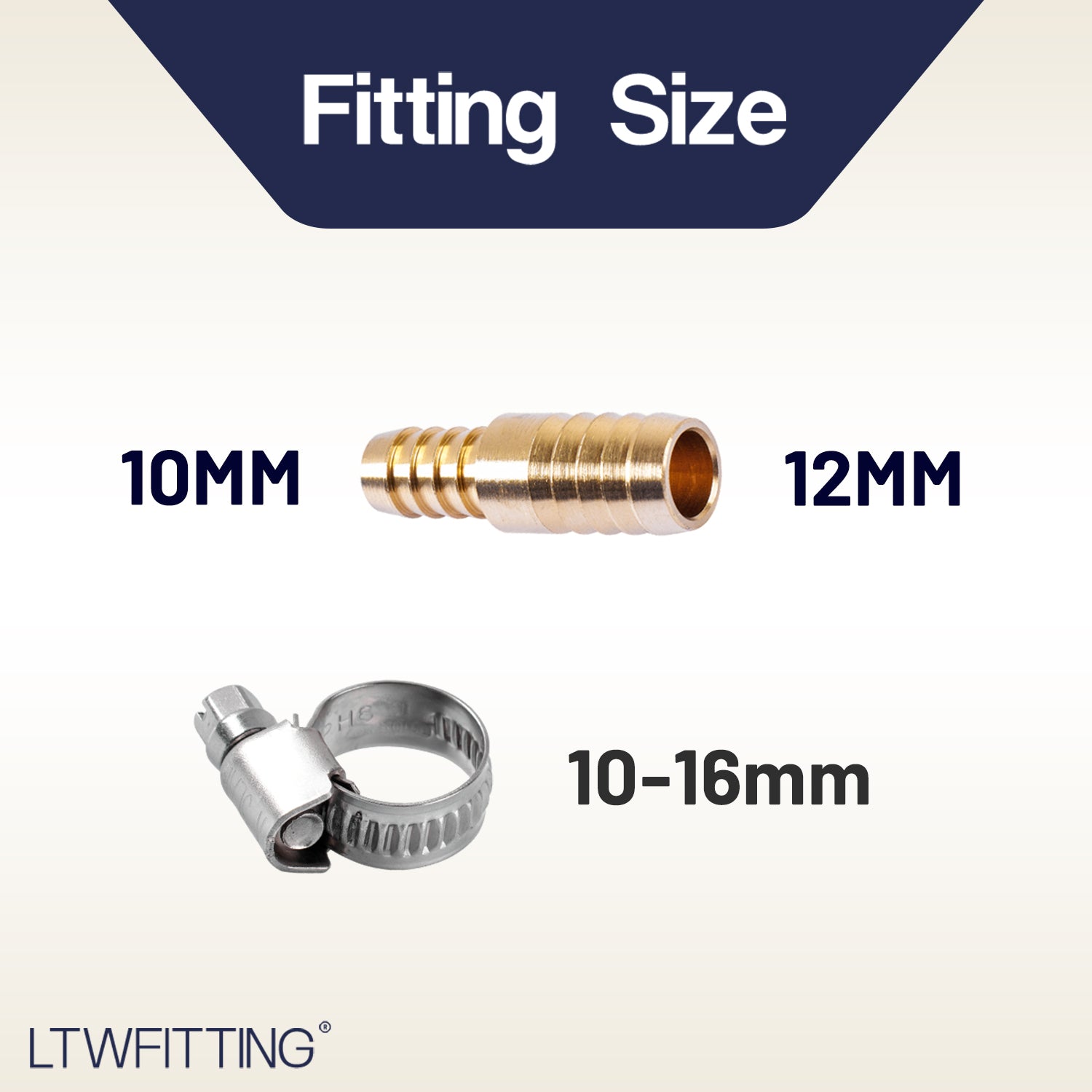 LTWFITTING 2 Sets Instant Hose Repair Kit 10mm x 12mm ID Brass Splicer with 10-16mm SS316 Clamp