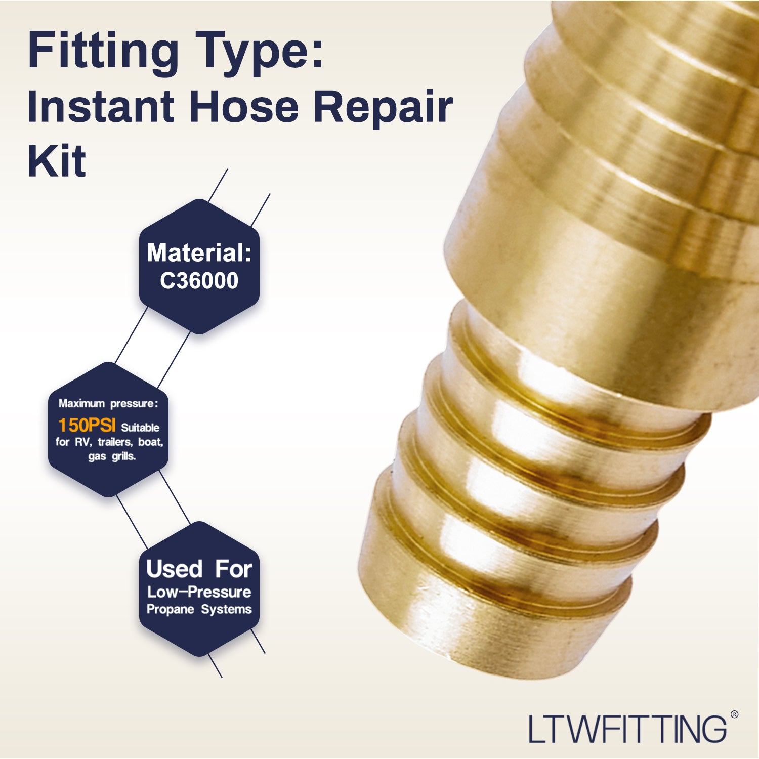 LTWFITTING 2 Sets Instant Hose Repair Kit 12mm x 16mm ID Brass Splicer with 11-20mm SS316 Clamp