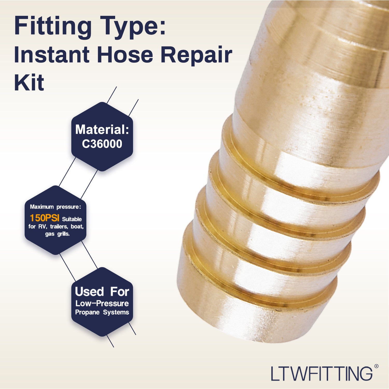 LTWFITTING 2 Sets Instant Hose Repair Kit 16mm ID Brass Splicer with 14-27mm SS316 Clamp