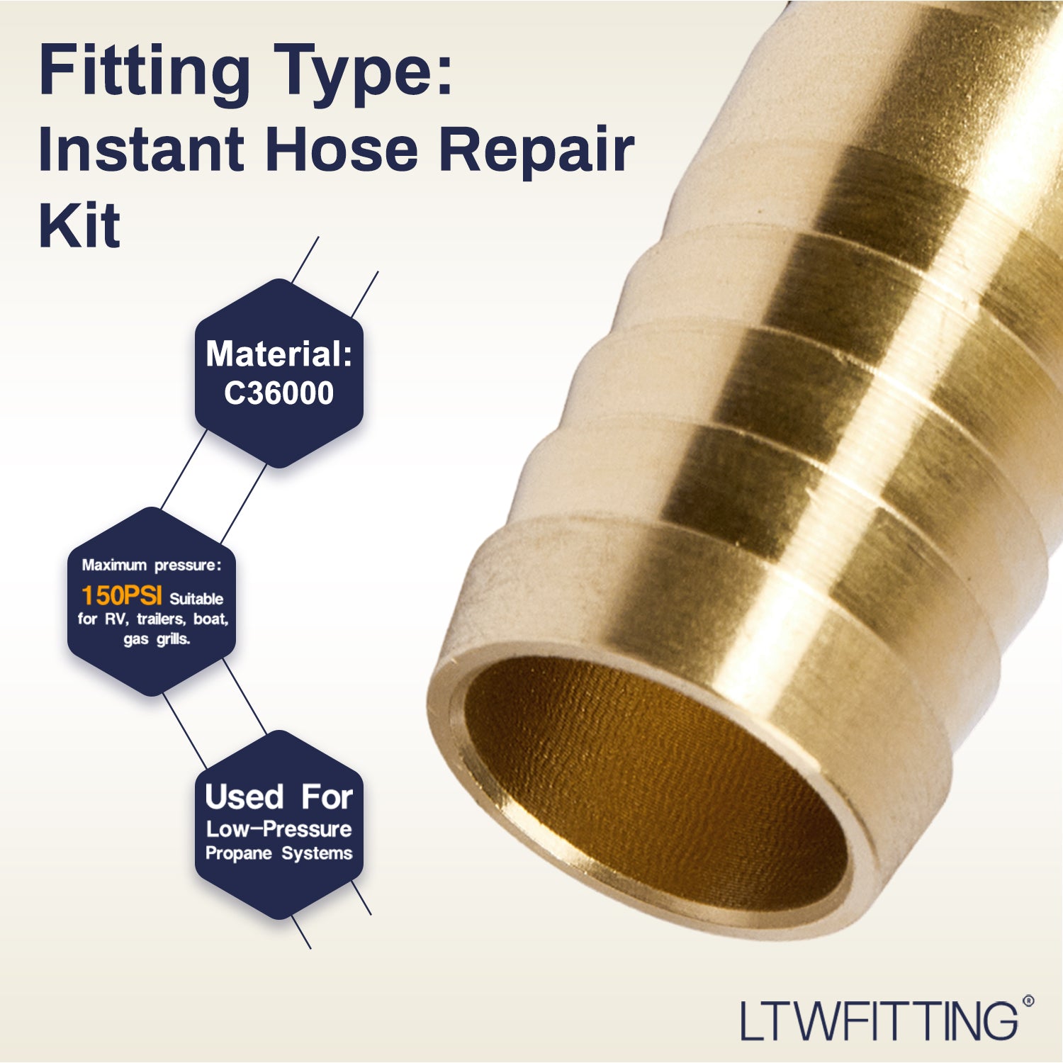 LTWFITTING 2 Sets Instant Hose Repair Kit 19mm ID Brass Splicer with 14-27mm SS316 Clamp