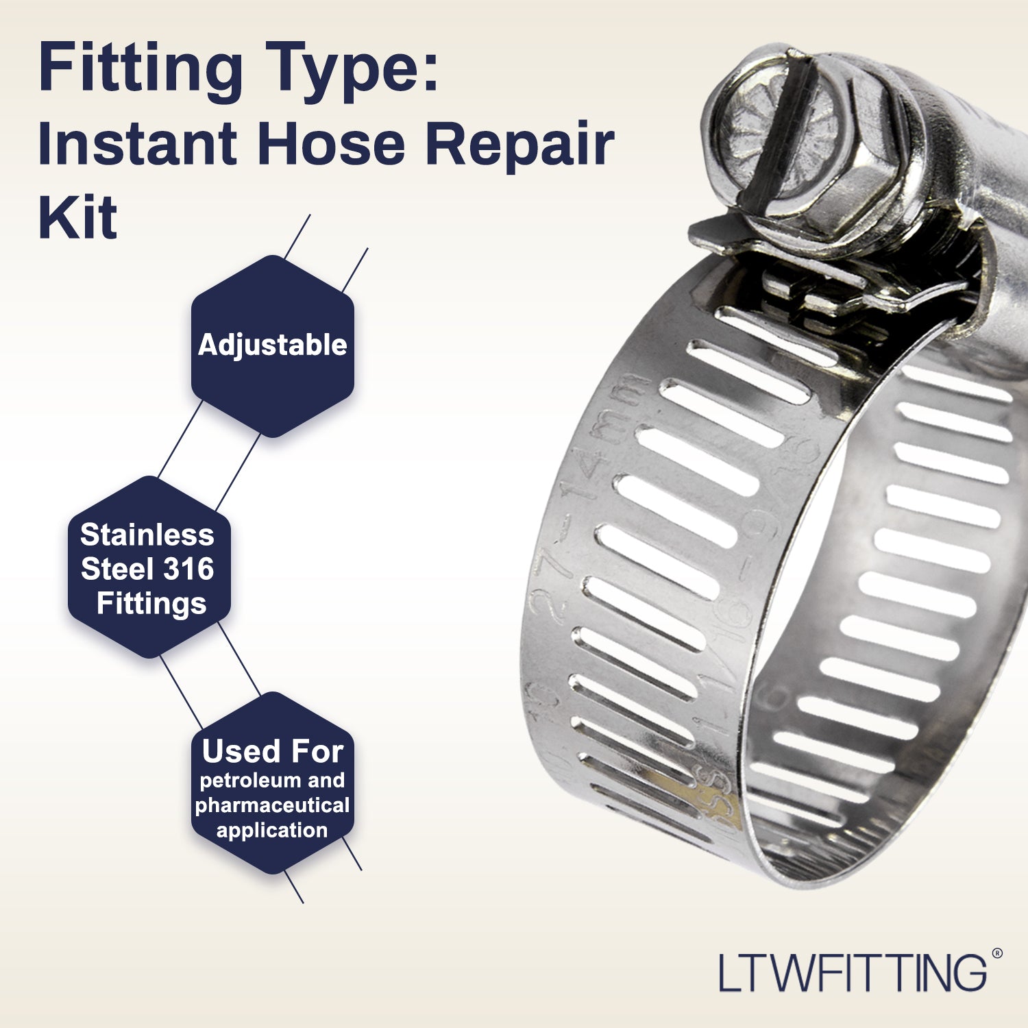 LTWFITTING 2 Sets Instant Hose Repair Kit 19mm ID Brass Splicer with 14-27mm SS316 Clamp