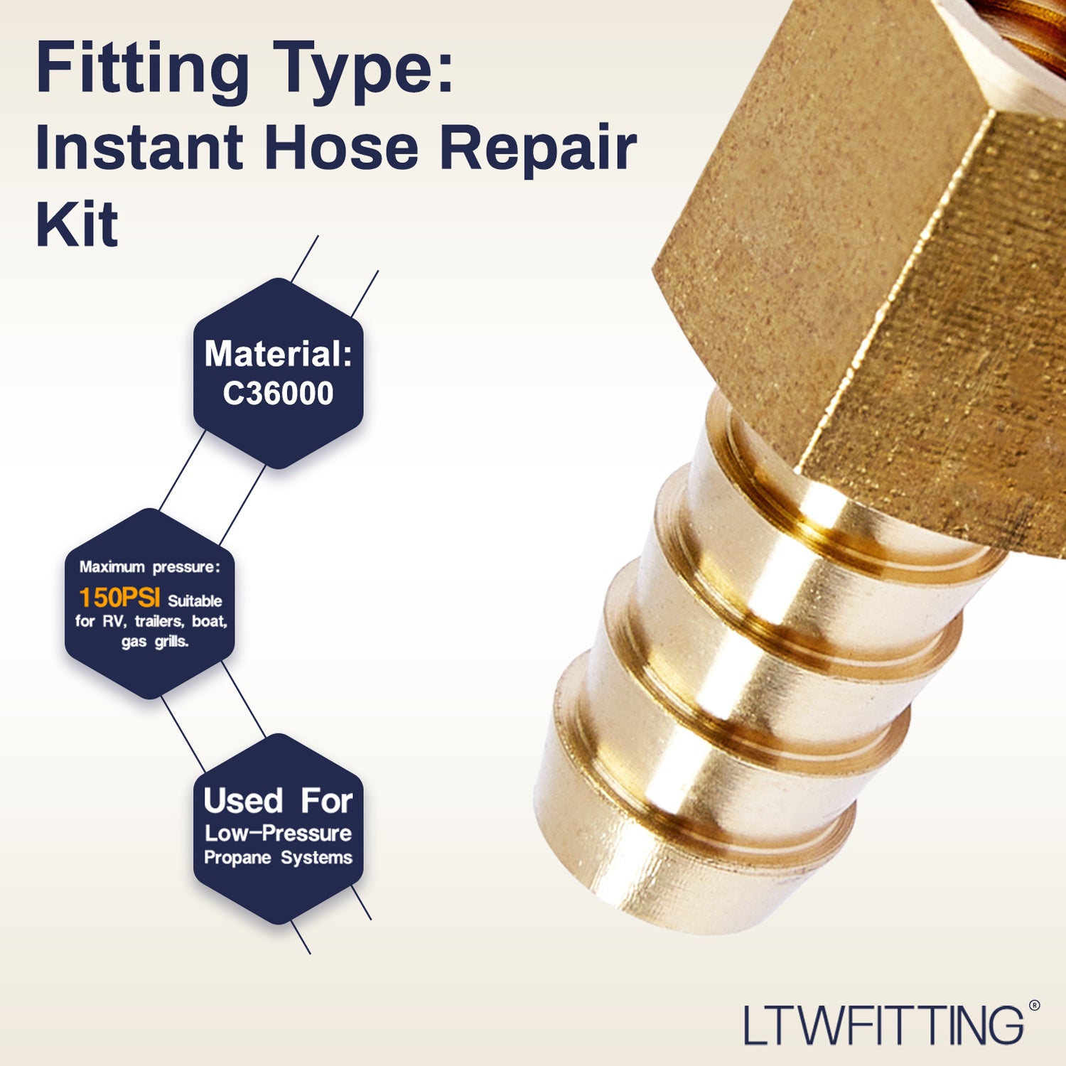 LTWFITTING 2 Sets Instant Hose Repair Kit 1/4'BSP x 10mm ID Brass Coupler with 10-16mm SS316 Clamp