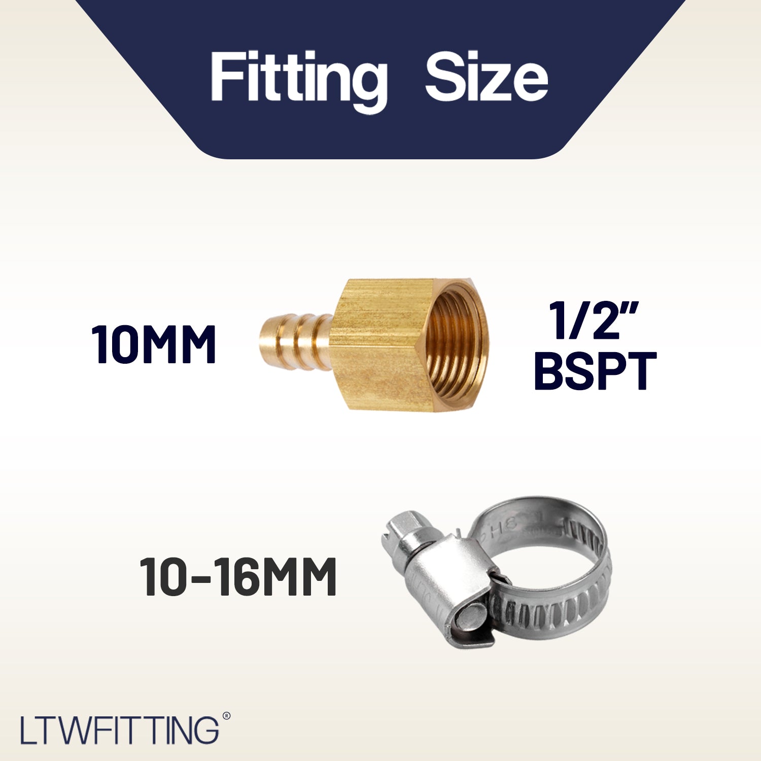 LTWFITTING 2 Sets Instant Hose Repair Kit 1/2'BSP x 10mm ID Brass Coupler with 10-16mm SS316 Clamp