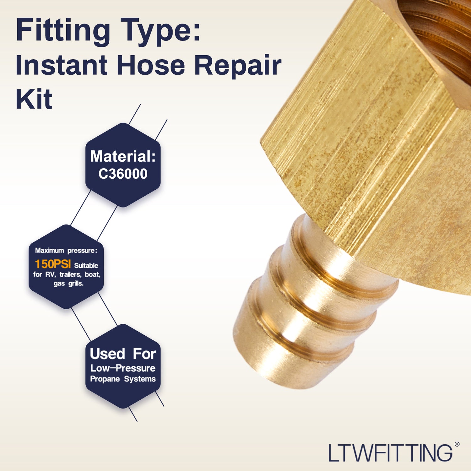 LTWFITTING 2 Sets Instant Hose Repair Kit 1/2'BSP x 10mm ID Brass Coupler with 10-16mm SS316 Clamp