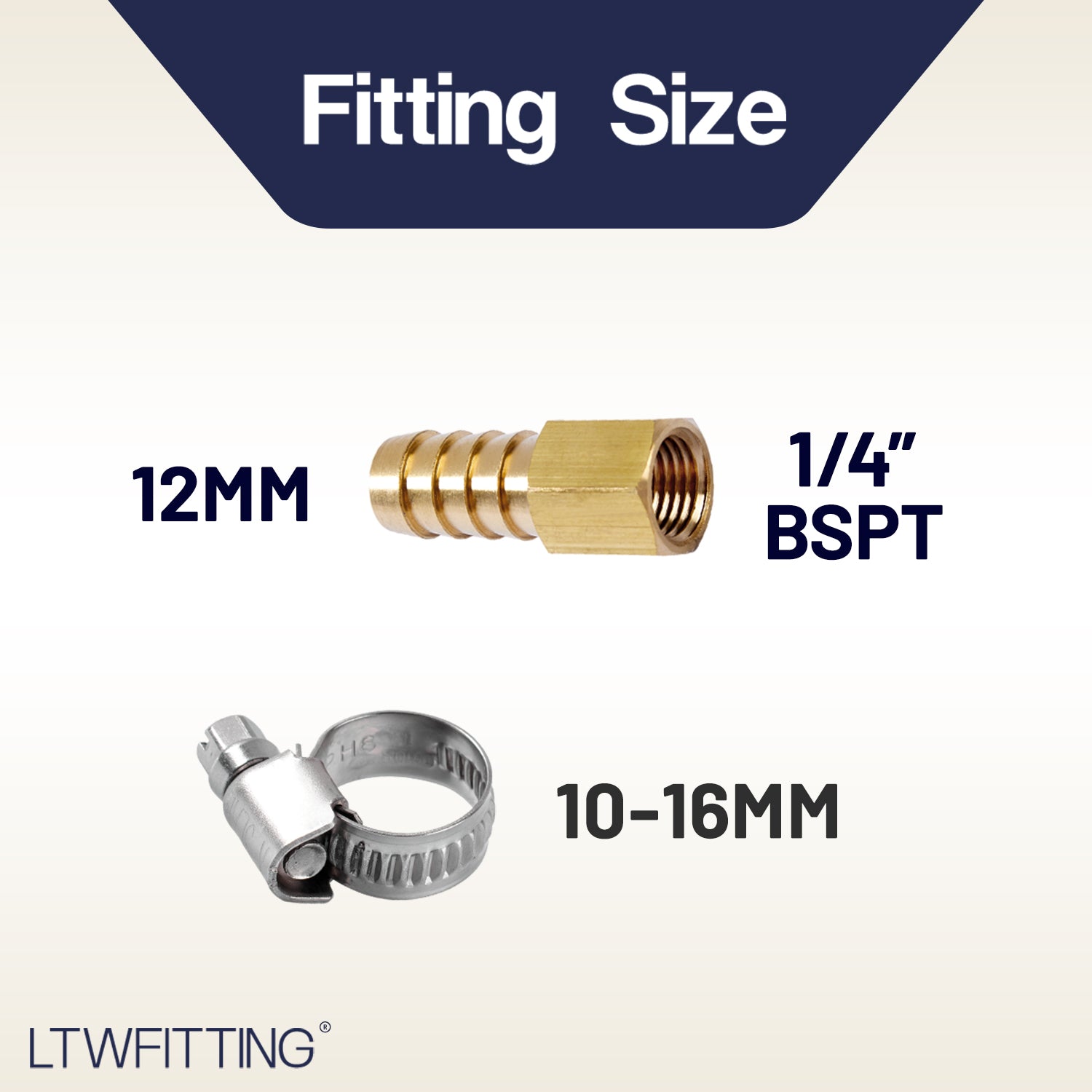 LTWFITTING 2 Sets Instant Hose Repair Kit 1/4'BSP x 12mm ID Brass Coupler with 10-16mm SS316 Clamp
