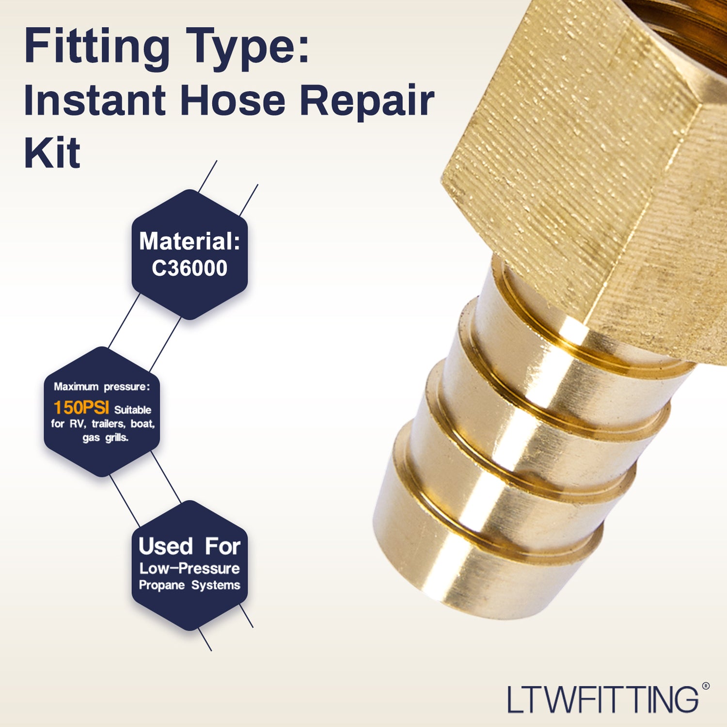 LTWFITTING 2 Sets Instant Hose Repair Kit 3/8'BSP x 12mm ID Brass Coupler with 10-16mm SS316 Clamp