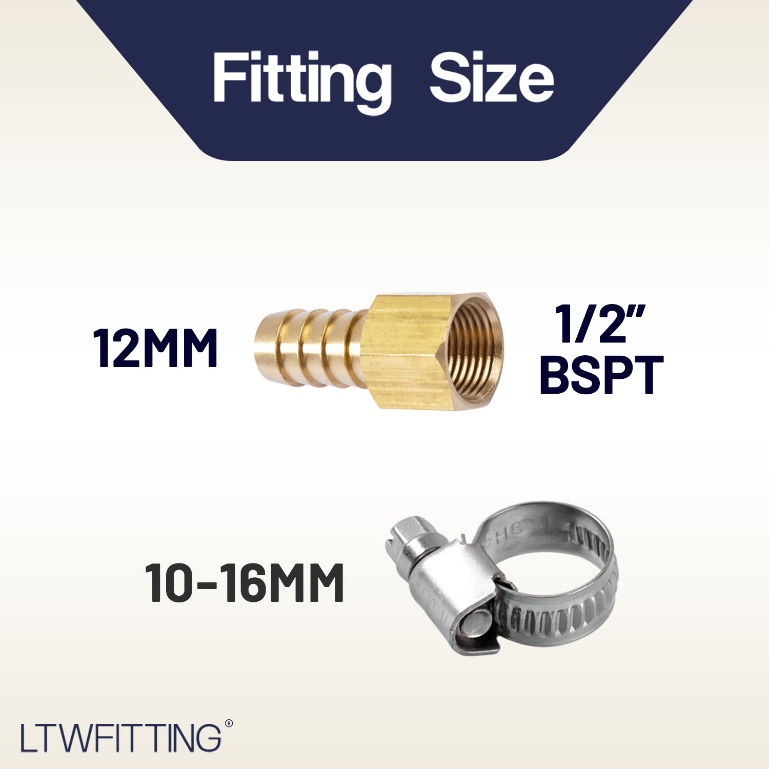 LTWFITTING 2 Sets Instant Hose Repair Kit 1/2'BSP x 12mm ID Brass Coupler with 10-16mm SS316 Clamp