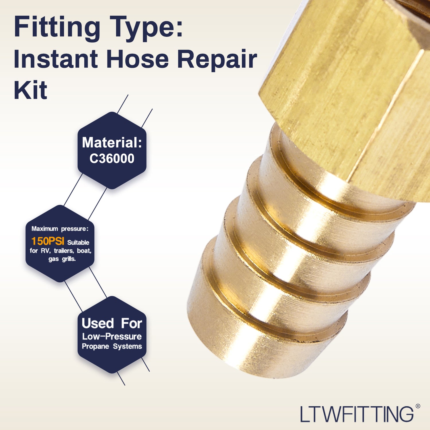 LTWFITTING 2 Sets Instant Hose Repair Kit 1/2'BSP x 12mm ID Brass Coupler with 10-16mm SS316 Clamp
