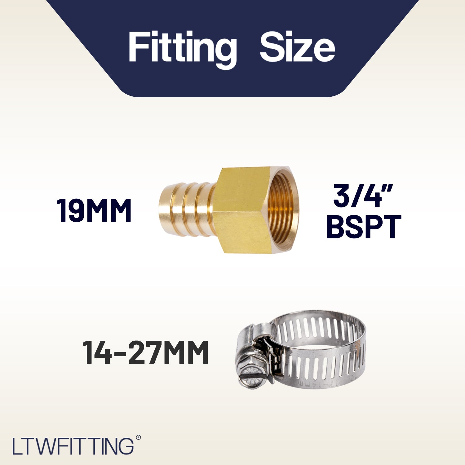 LTWFITTING 2 Sets Instant Hose Repair Kit 3/4'BSP x 19mm ID Brass Coupler with 14-27mm SS316 Clamp