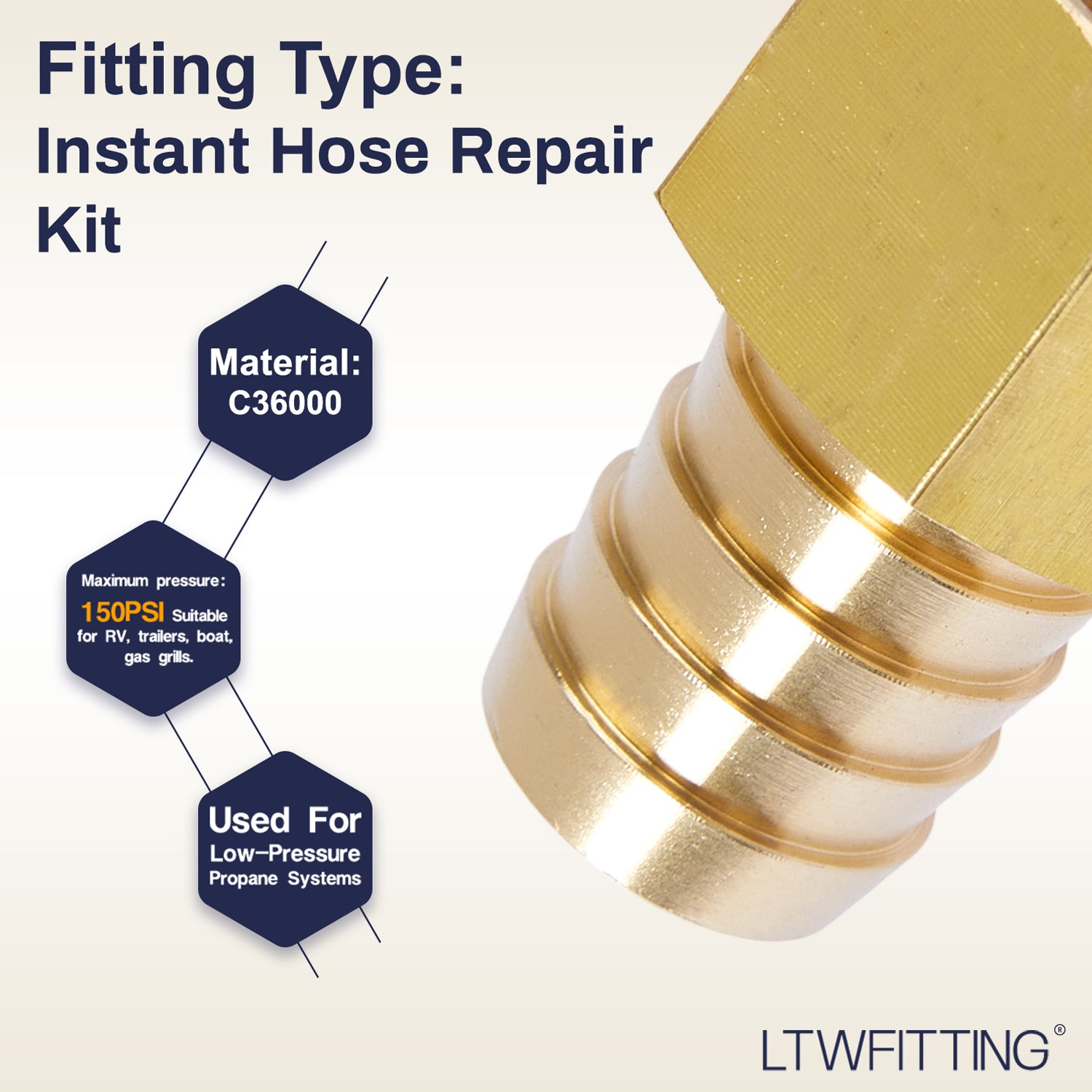 LTWFITTING 2 Sets Instant Hose Repair Kit 3/4'BSP x 19mm ID Brass Coupler with 14-27mm SS316 Clamp