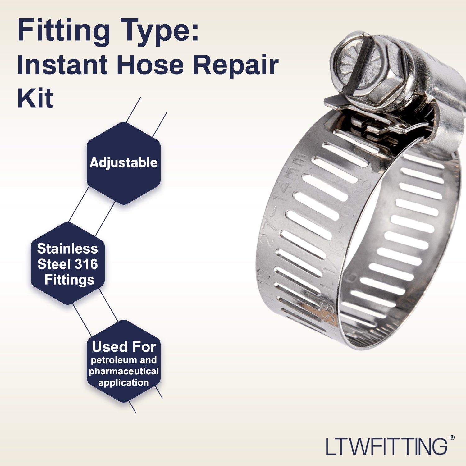 LTWFITTING 2 Sets Instant Hose Repair Kit 3/4'BSP x 19mm ID Brass Coupler with 14-27mm SS316 Clamp