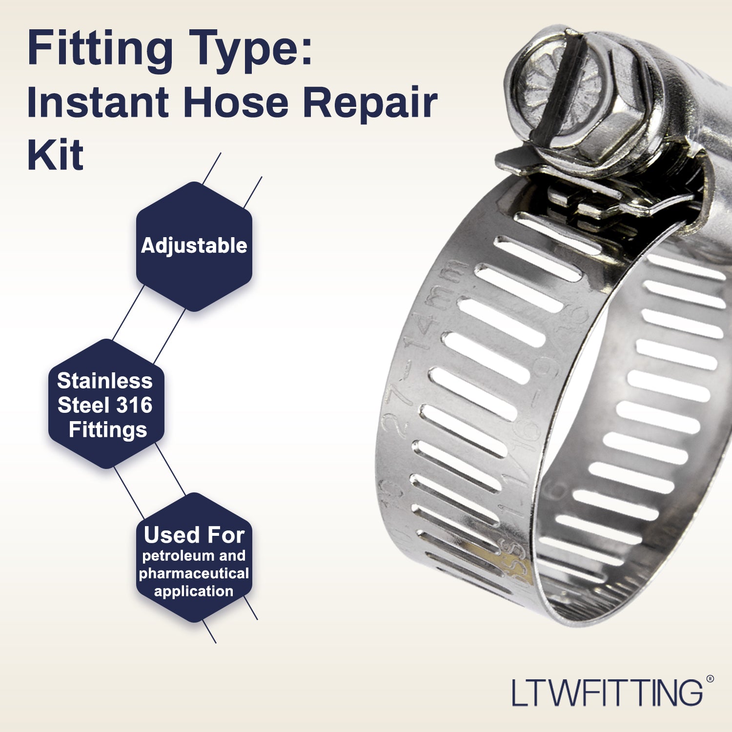 LTWFITTING 2 Sets Instant Hose Repair Kit 1/4 inch BSPT x 16mm ID Brass Coupler with 14-27mm SS316 Clamp