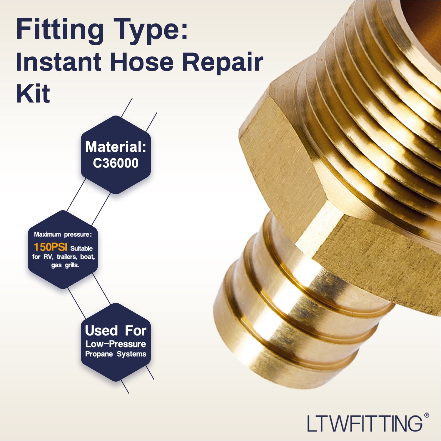 LTWFITTING 2 Sets Instant Hose Repair Kit 1 inch BSPT x 19mm ID Brass Coupler with 14-27mm SS316 Clamp
