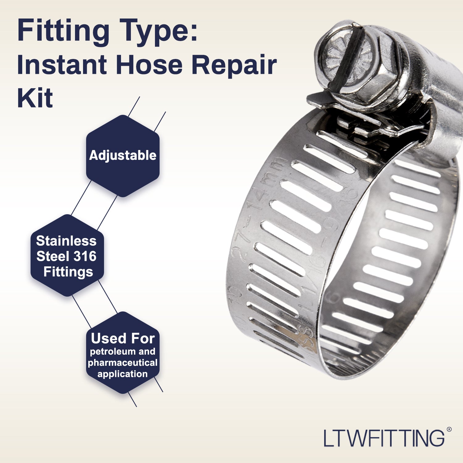 LTWFITTING 2 Sets Instant Hose Repair Kit 1 inch BSPT x 19mm ID Brass Coupler with 14-27mm SS316 Clamp