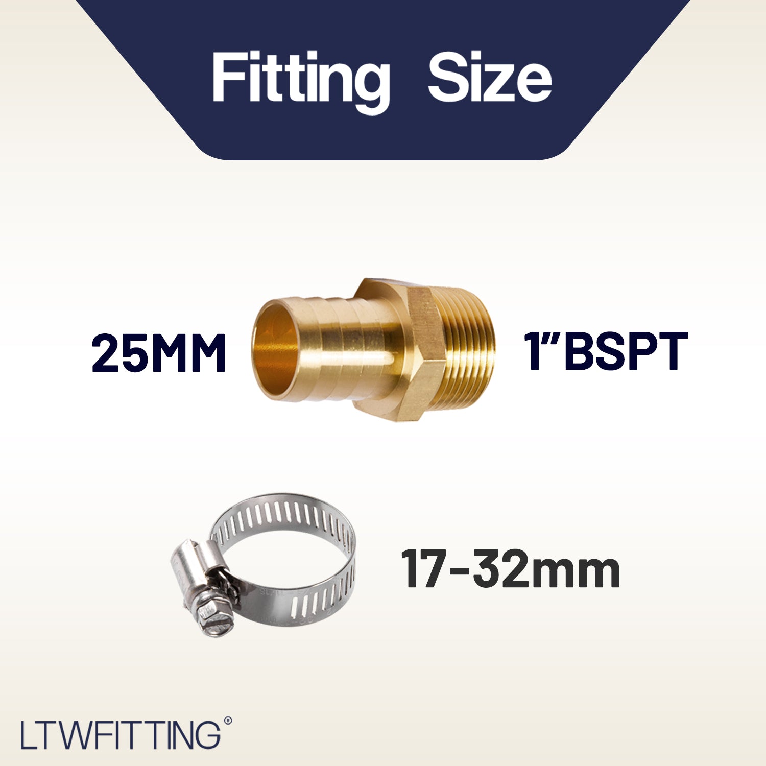 LTWFITTING 2 Sets Instant Hose Repair Kit 1 inch BSPTT x 25mm ID Brass Coupler with 17-32mm SS316 Clamp