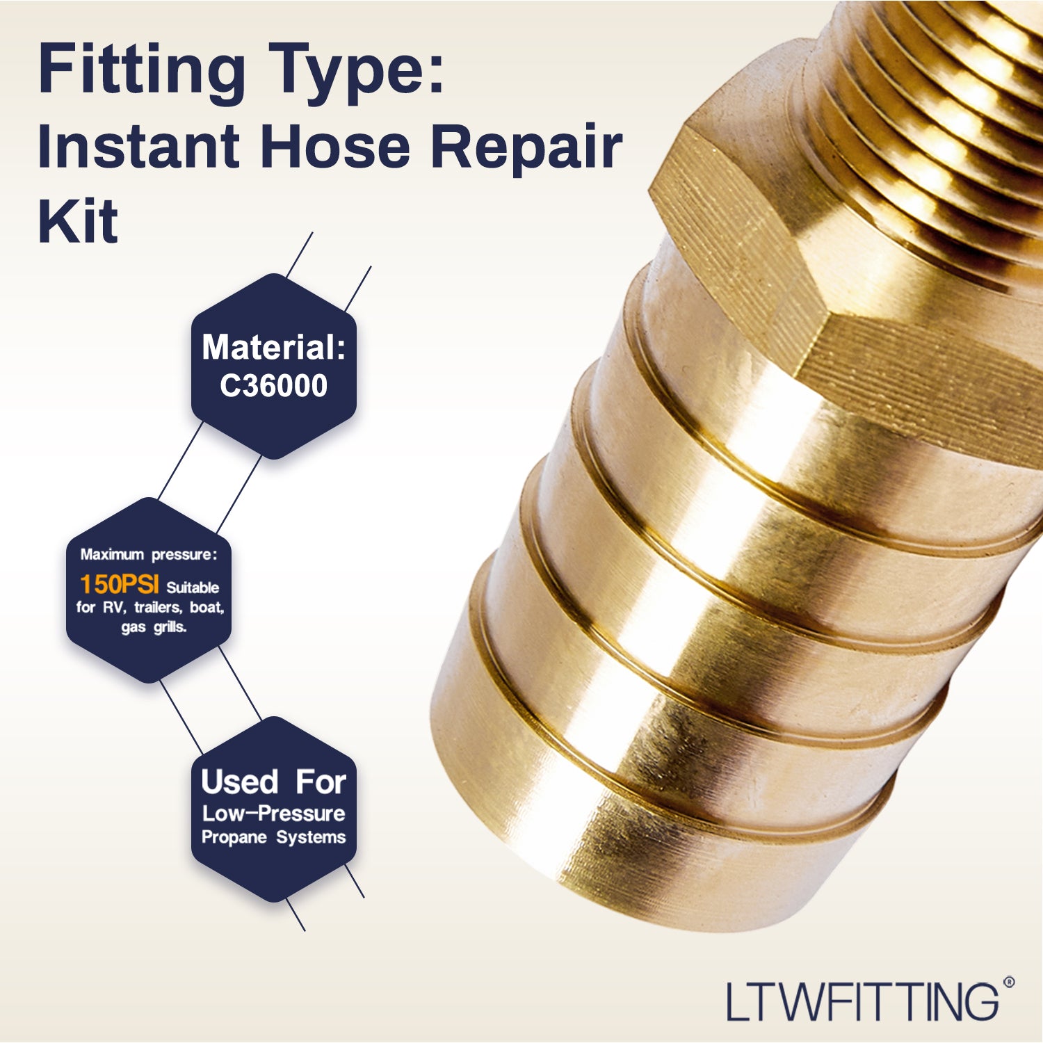 LTWFITTING 2 Sets Instant Hose Repair Kit 1/2 inch BSPT x 25mm ID Brass Coupler with 17-32mm SS316 Clamp