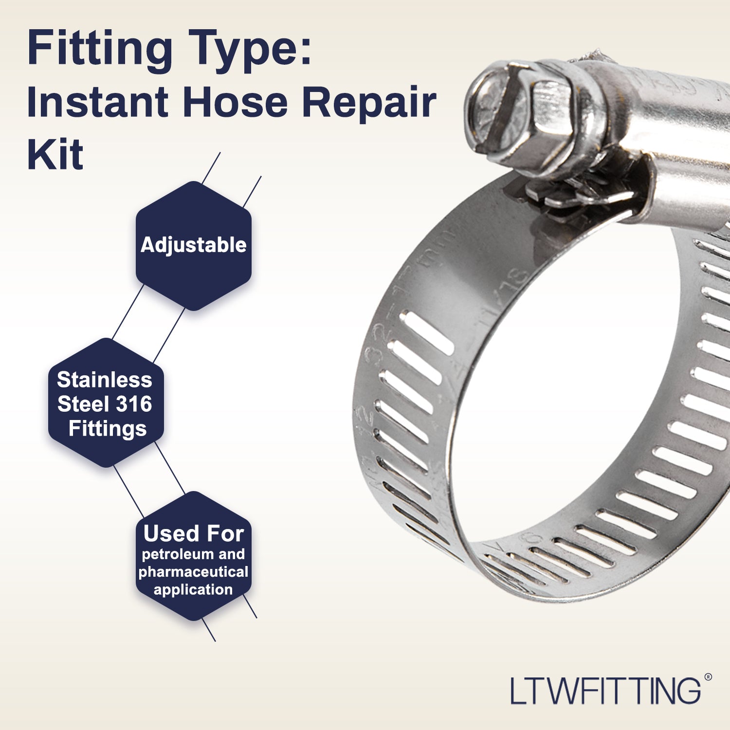 LTWFITTING 2 Sets Instant Hose Repair Kit 1/2 inch BSPT x 25mm ID Brass Coupler with 17-32mm SS316 Clamp