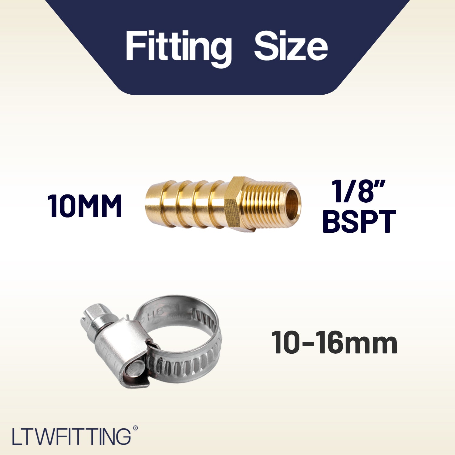 LTWFITTING 2 Sets Instant Hose Repair Kit 1/8 inch BSPT x 10mm ID Brass Coupler with 10-16mm SS316 Clamp
