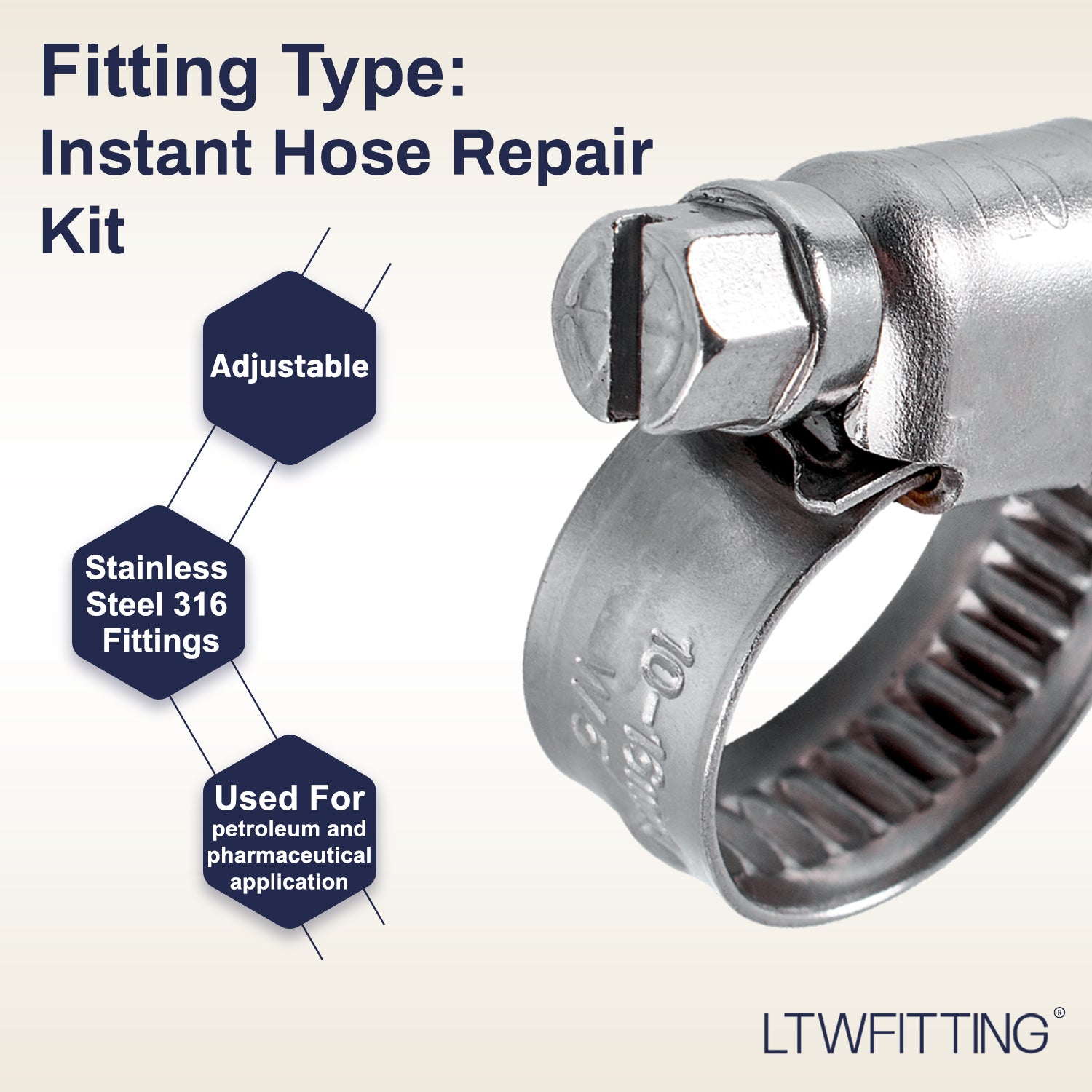 LTWFITTING 2 Sets Instant Hose Repair Kit 1/8 inch BSPT x 10mm ID Brass Coupler with 10-16mm SS316 Clamp