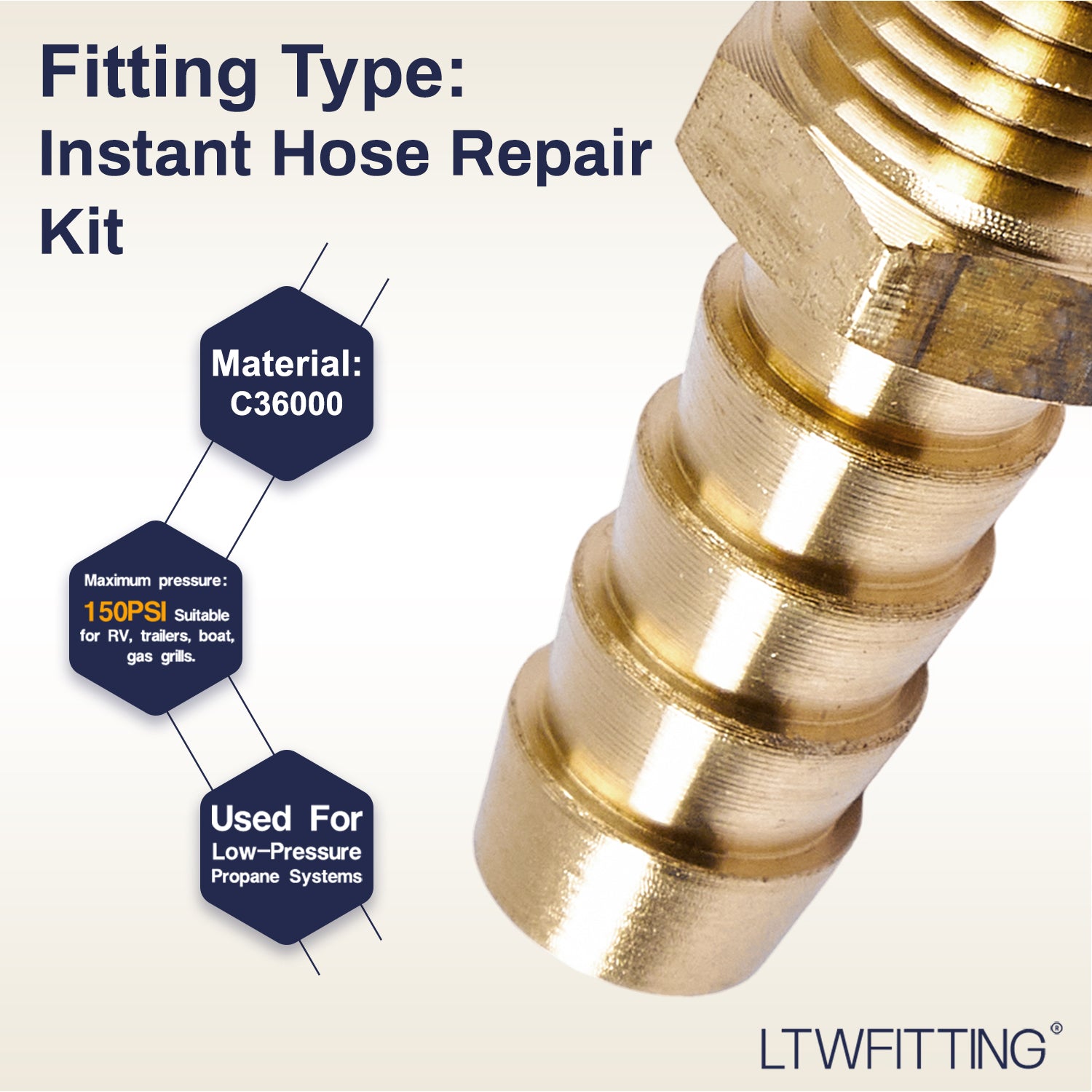 LTWFITTING 2 Sets Instant Hose Repair Kit 1/4 inch BSPT x 10mm ID Brass Coupler with 10-16mm SS316 Clamp