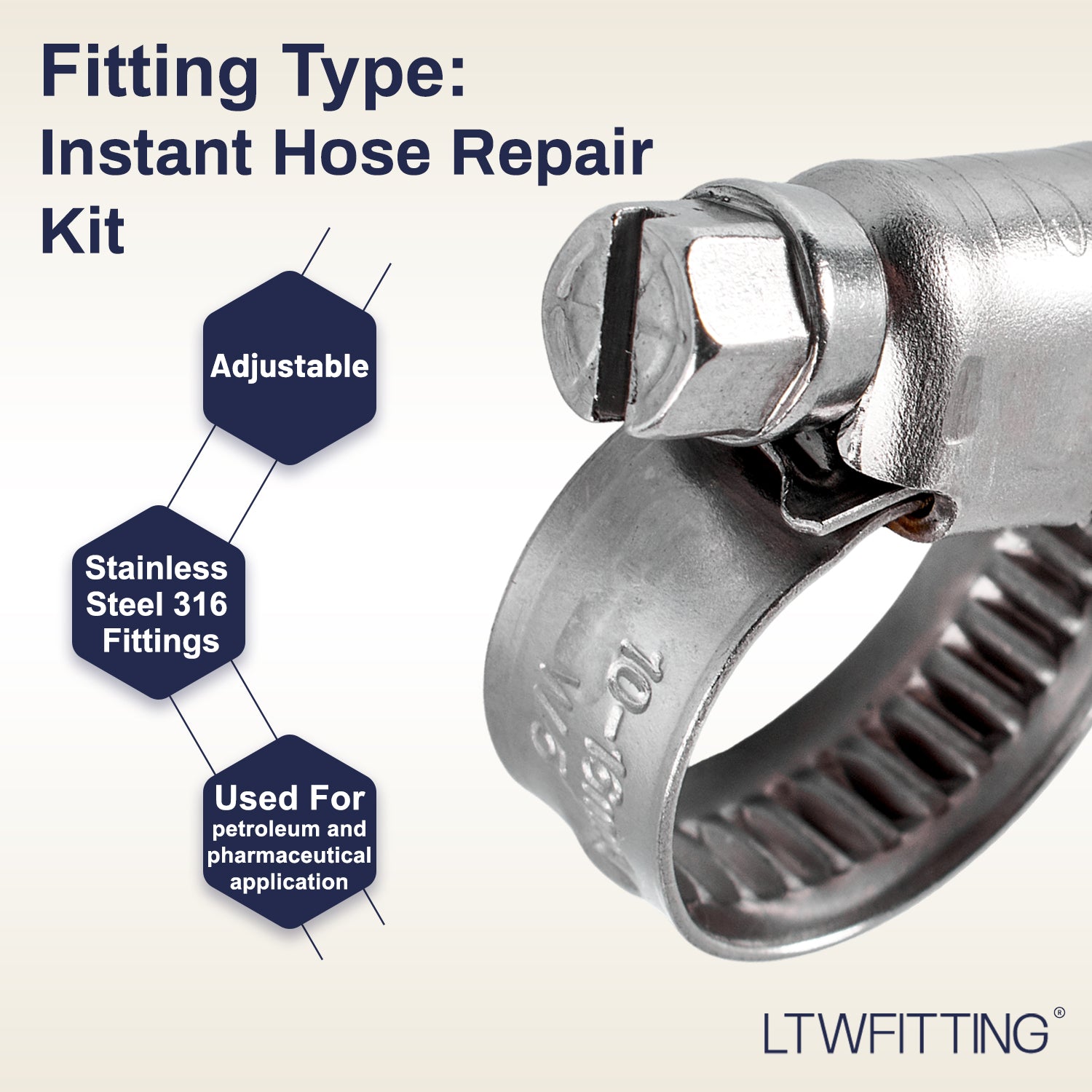LTWFITTING 2 Sets Instant Hose Repair Kit 1/4 inch BSPT x 10mm ID Brass Coupler with 10-16mm SS316 Clamp