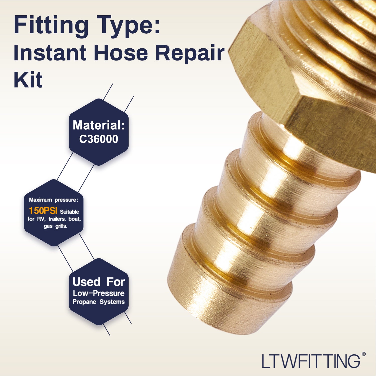 LTWFITTING 2 Sets Instant Hose Repair Kit 3/8 inch BSPT x 10mm ID Brass Coupler with 10-16mm SS316 Clamp