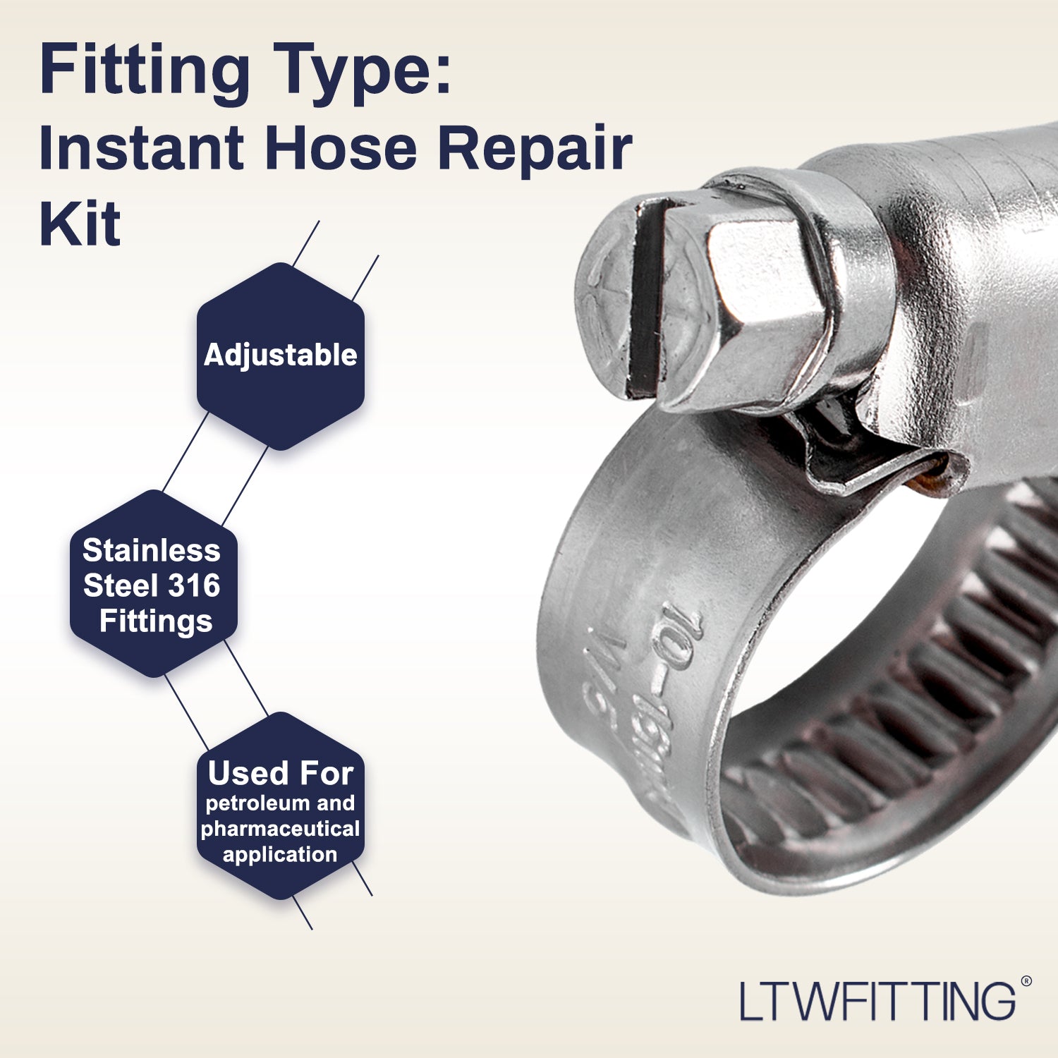 LTWFITTING 2 Sets Instant Hose Repair Kit 3/8 inch BSPT x 10mm ID Brass Coupler with 10-16mm SS316 Clamp