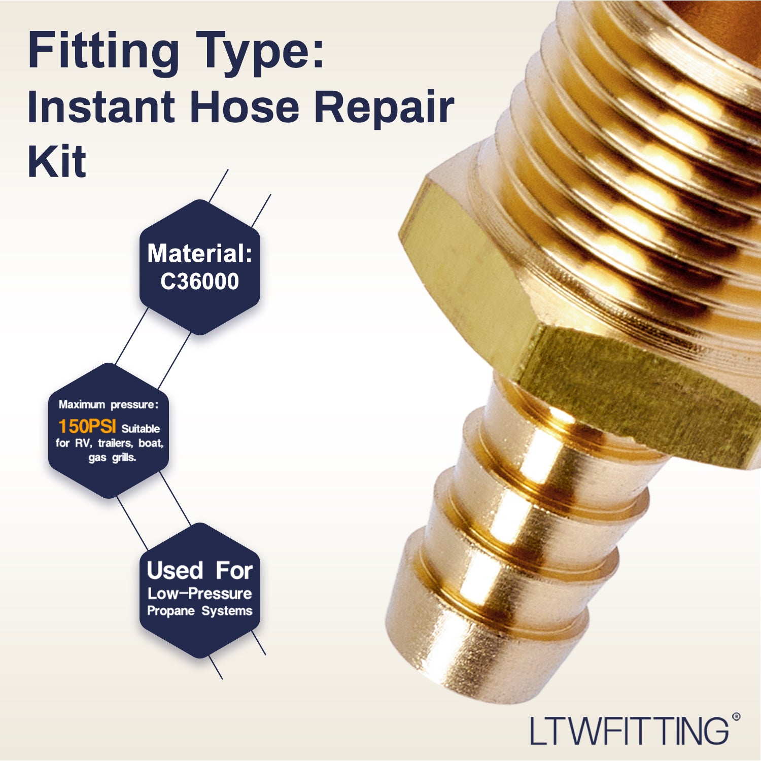 LTWFITTING 2 Sets Instant Hose Repair Kit 1/2 inch BSPT x 10mm ID Brass Coupler with 10-16mm SS316 Clamp