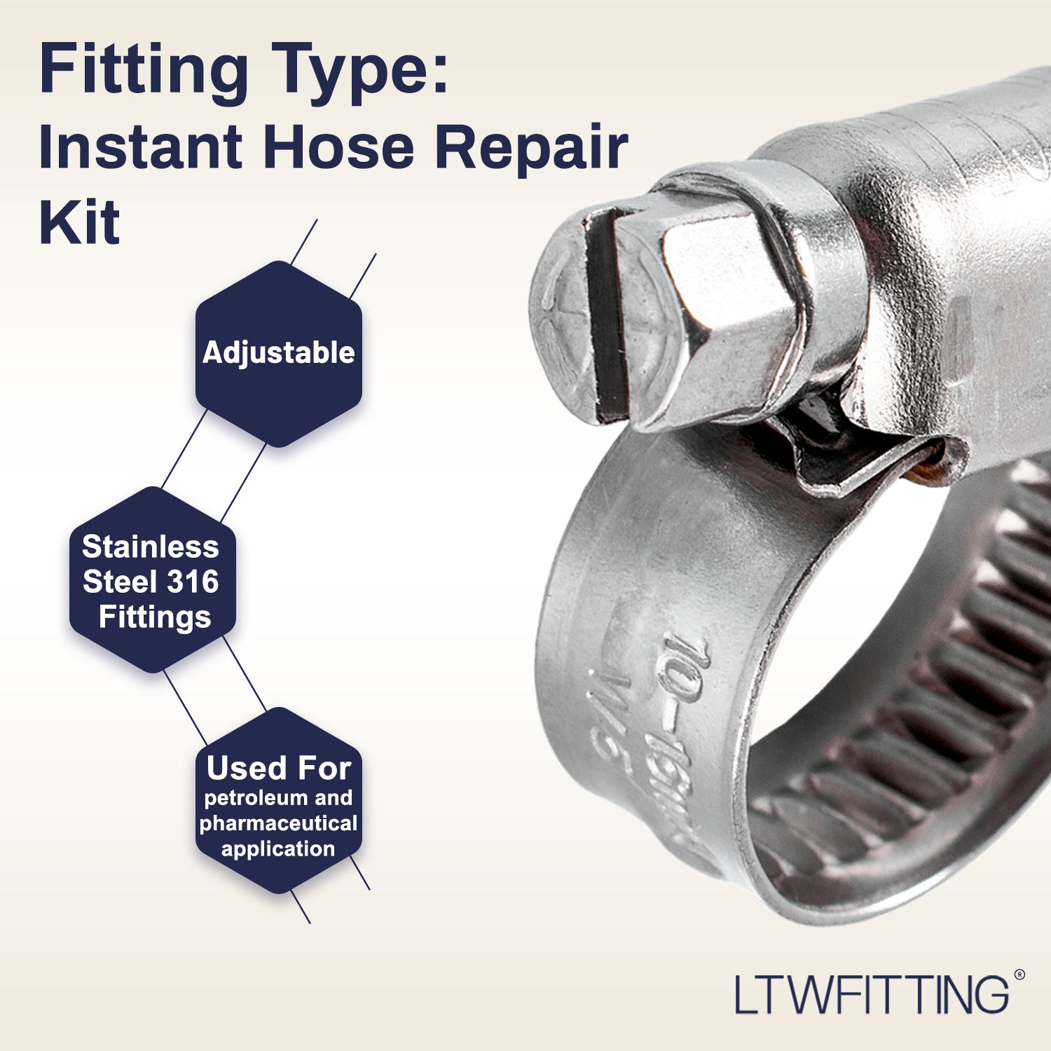 LTWFITTING 2 Sets Instant Hose Repair Kit 1/2 inch BSPT x 10mm ID Brass Coupler with 10-16mm SS316 Clamp