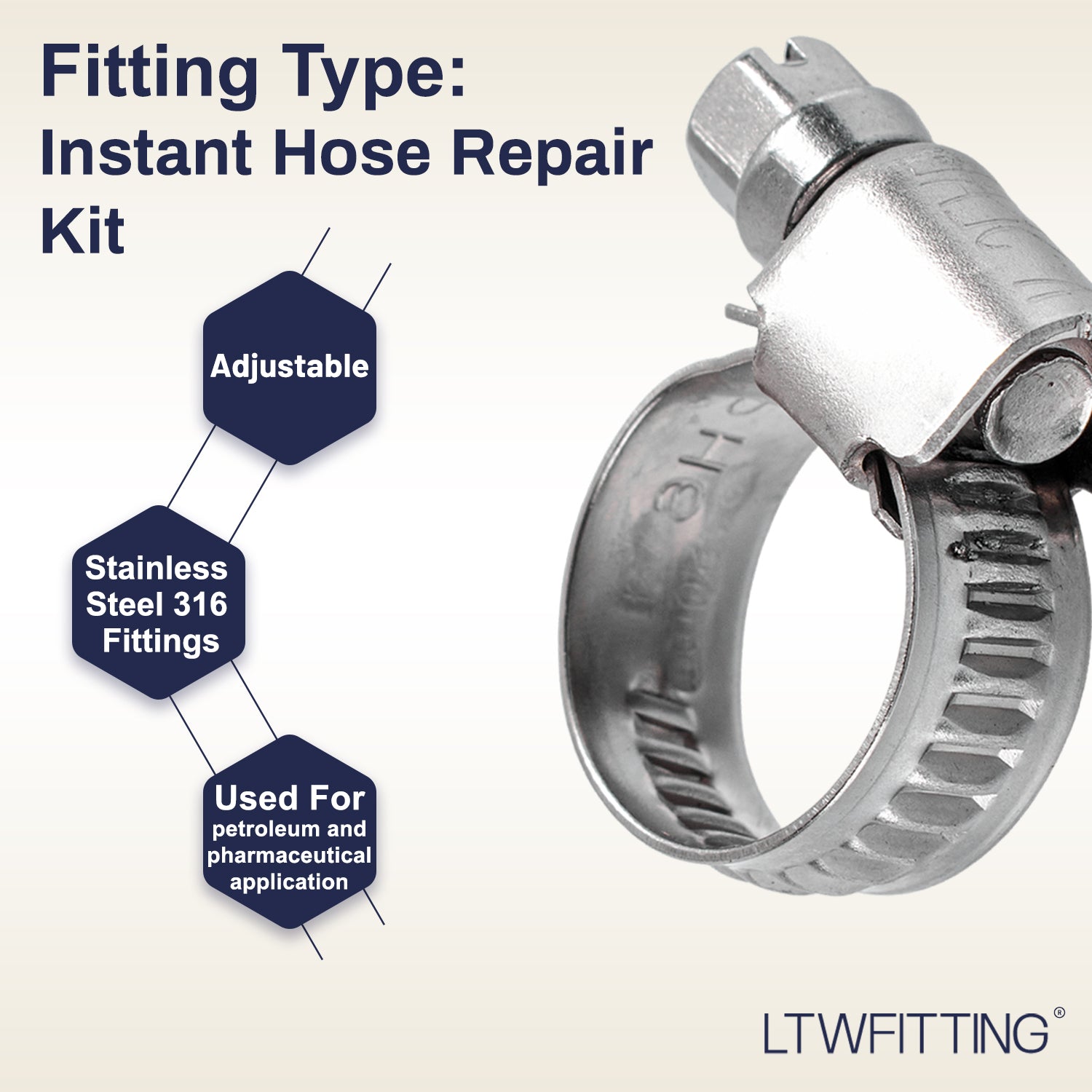 LTWFITTING 2 Sets Instant Hose Repair Kit 3/8 inch BSPT x 12mm ID Brass Coupler with 10-16mm SS316 Clamp