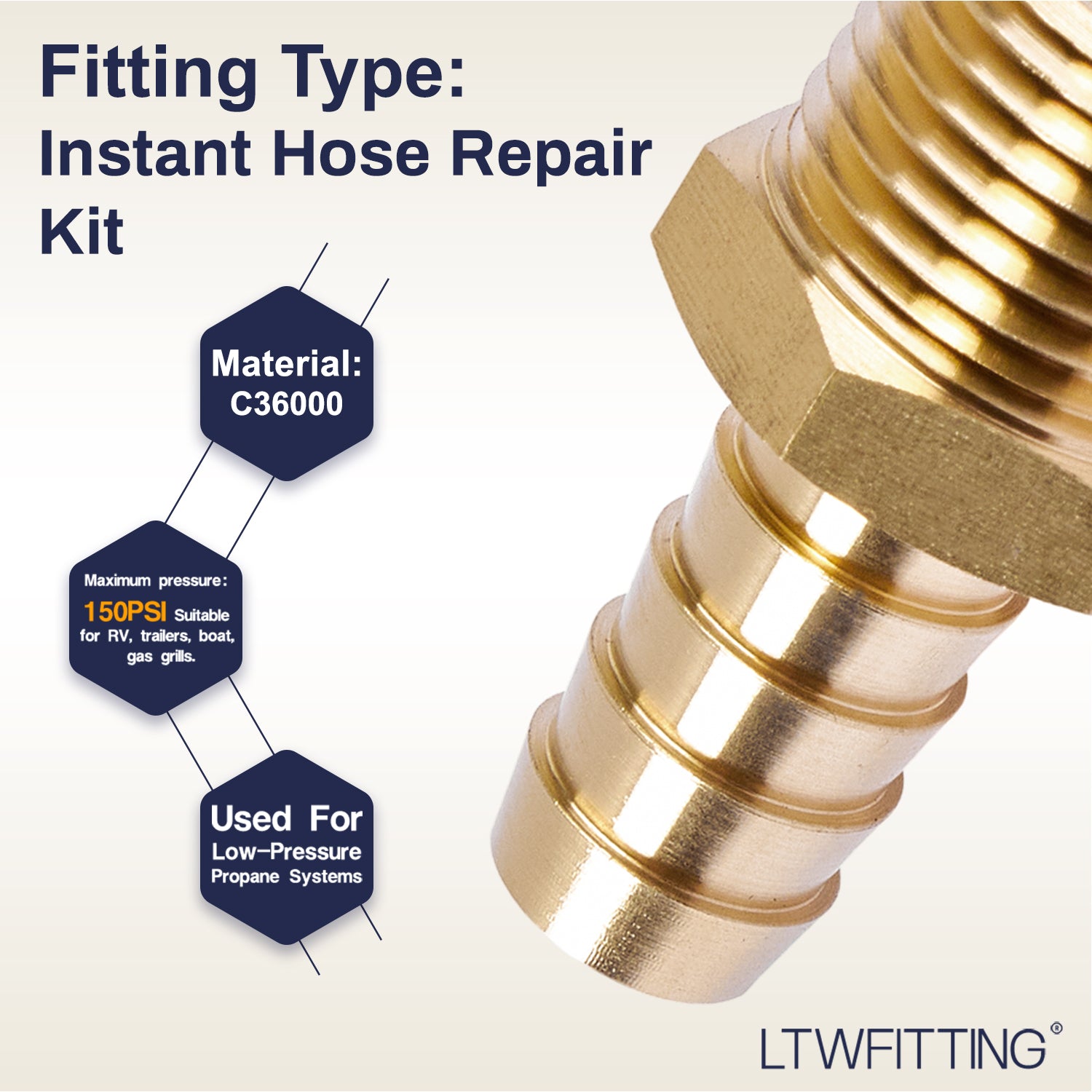 LTWFITTING 2 Sets Instant Hose Repair Kit 1/2 inch BSPT x 12mm ID Brass Coupler with 10-16mm SS316 Clamp
