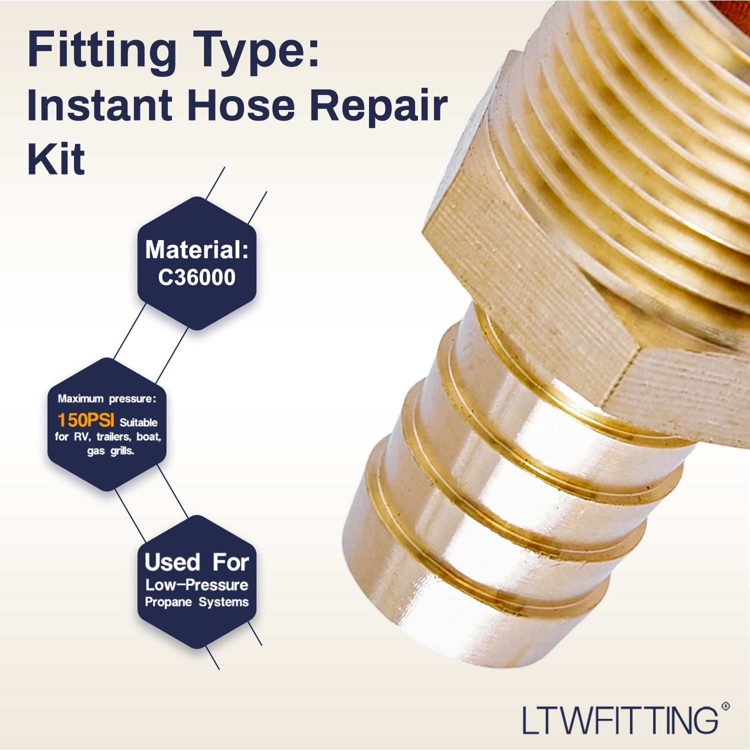 LTWFITTING 2 Sets Instant Hose Repair Kit 3/4 inch BSPT x 16mm ID Brass Coupler with 14-27mm SS316 Clamp