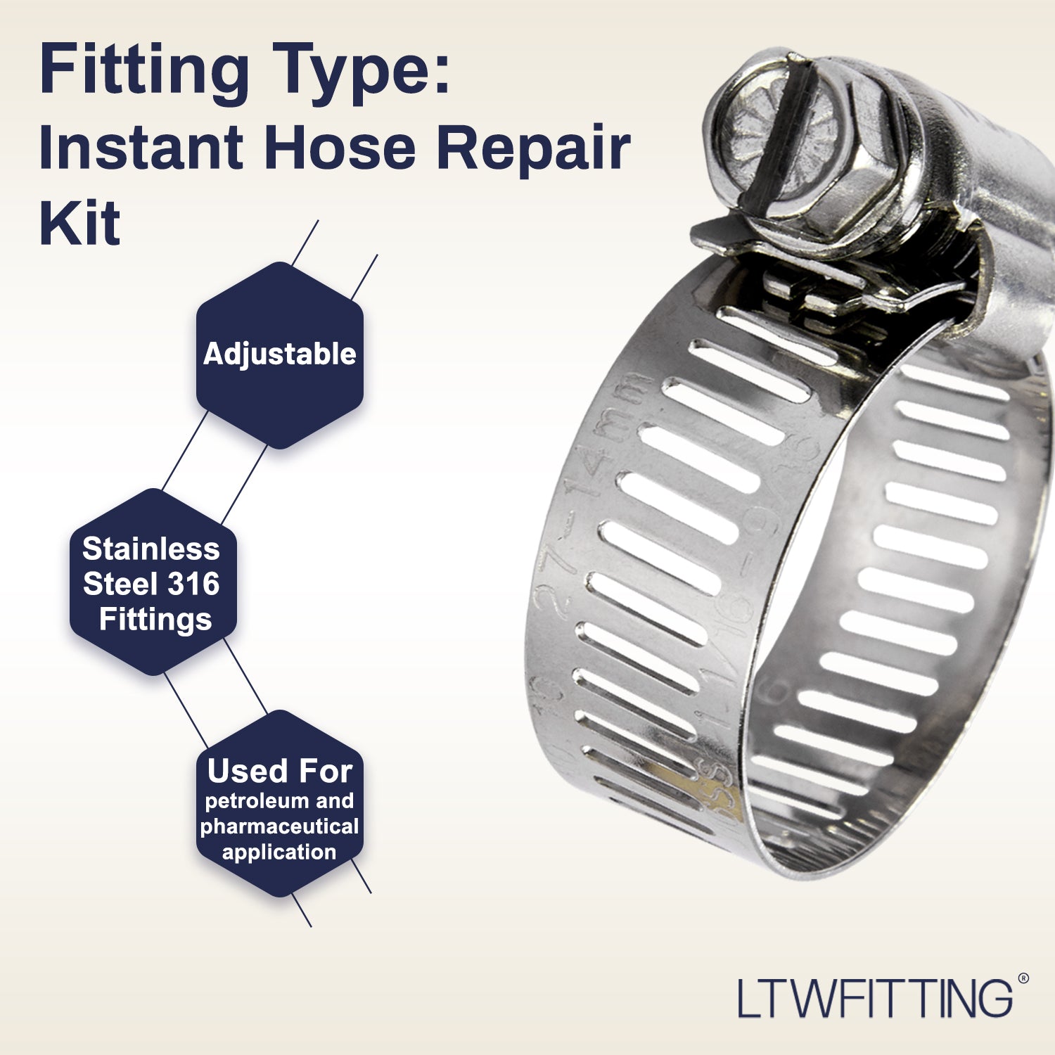 LTWFITTING 2 Sets Instant Hose Repair Kit 3/4 inch BSPT x 16mm ID Brass Coupler with 14-27mm SS316 Clamp