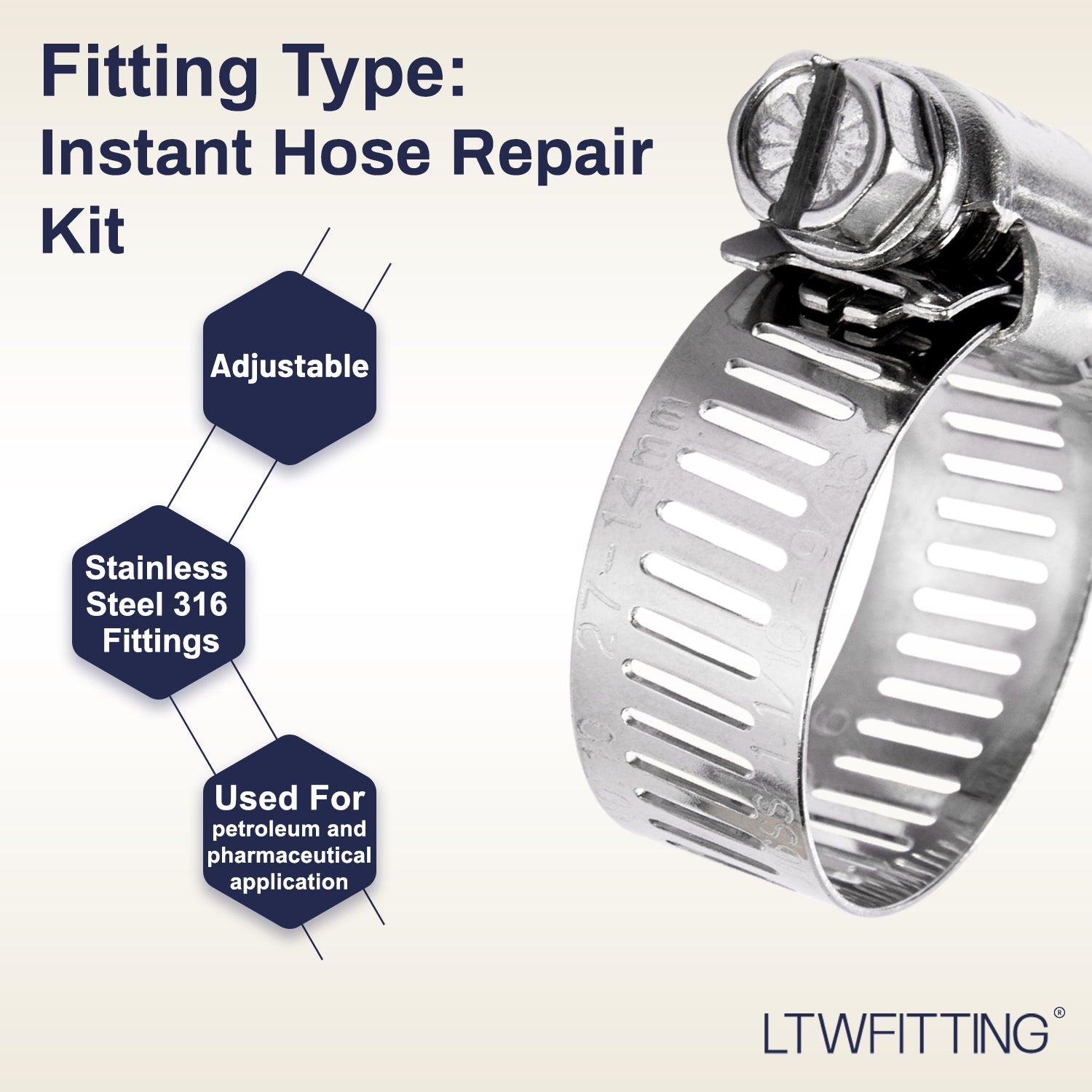 LTWFITTING 2 Sets Instant Hose Repair Kit 1/2 inch BSPT x 19mm ID Brass Coupler with 14-27mm SS316 Clamp