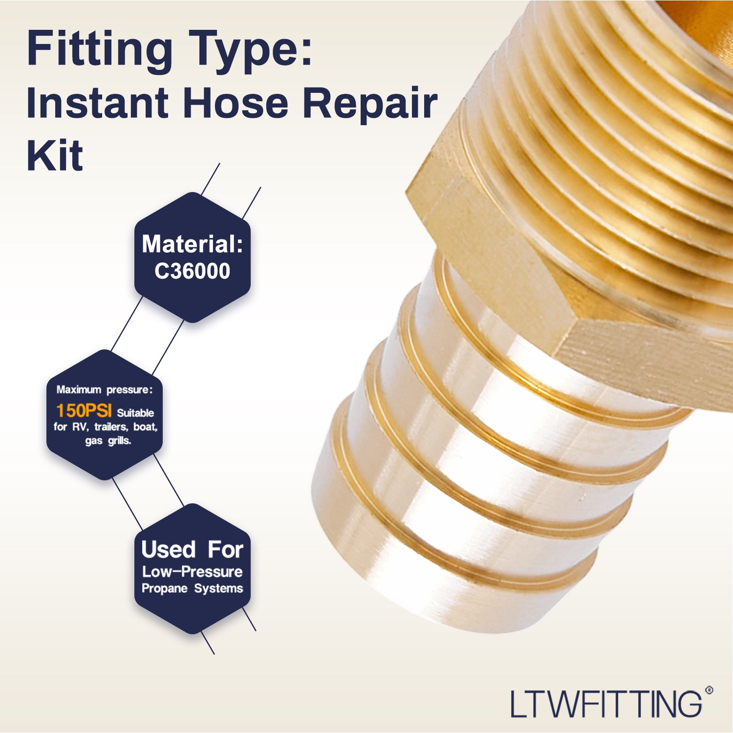 LTWFITTING 2 Sets Instant Hose Repair Kit 3/4 inch BSPT x 19mm ID Brass Coupler with 14-27mm SS316 Clamp